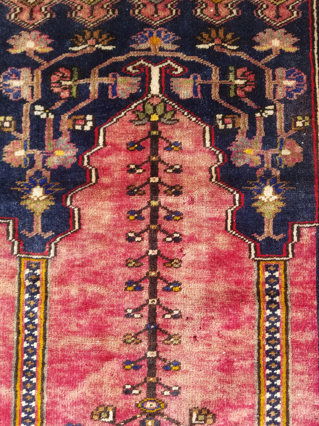 Distressed Vintage Handmade Turkish Anatolian Tribal Wool Prayer Rug 195x104cm
