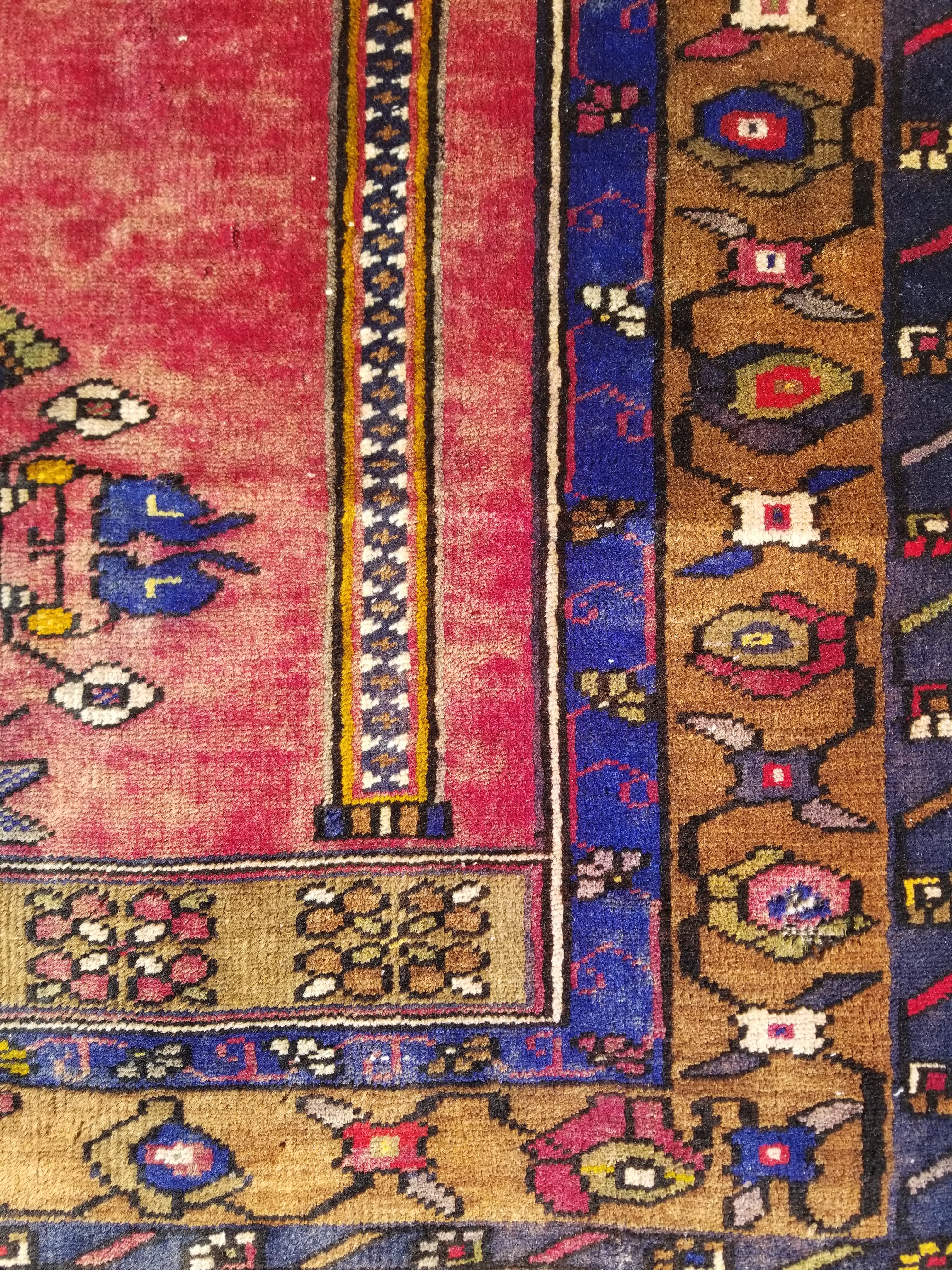 Distressed Vintage Handmade Turkish Anatolian Tribal Wool Prayer Rug 195x104cm