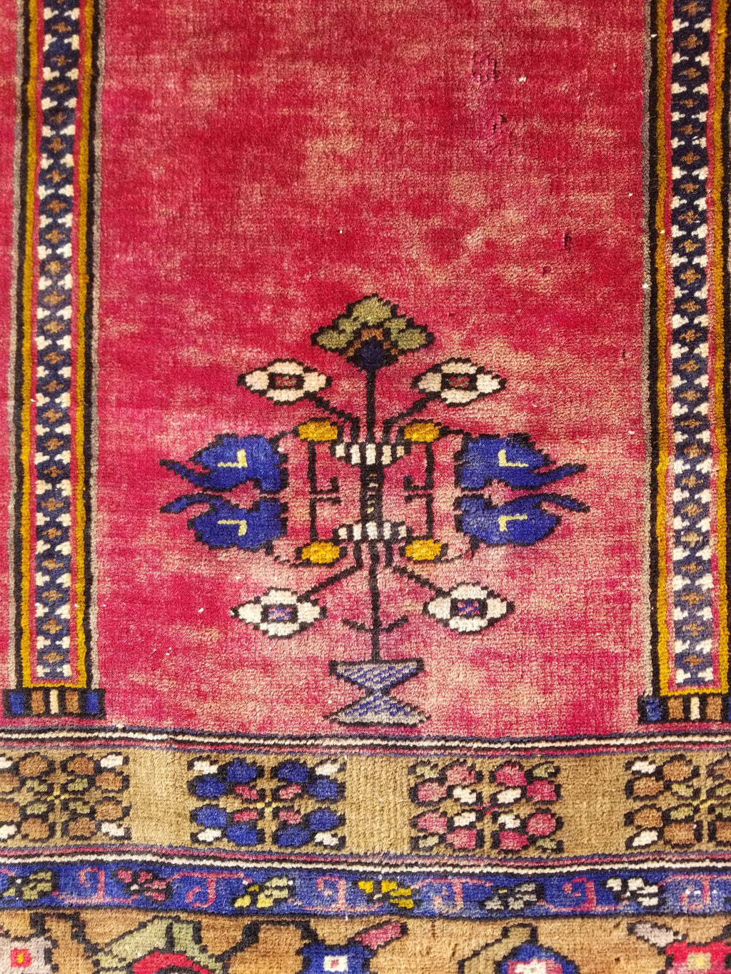 Distressed Vintage Handmade Turkish Anatolian Tribal Wool Prayer Rug 195x104cm