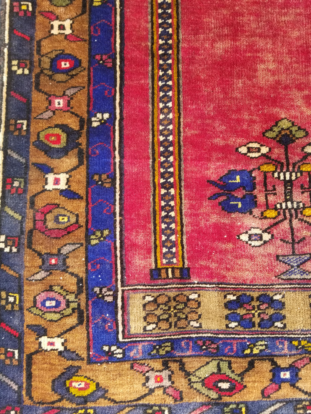 Distressed Vintage Handmade Turkish Anatolian Tribal Wool Prayer Rug 195x104cm