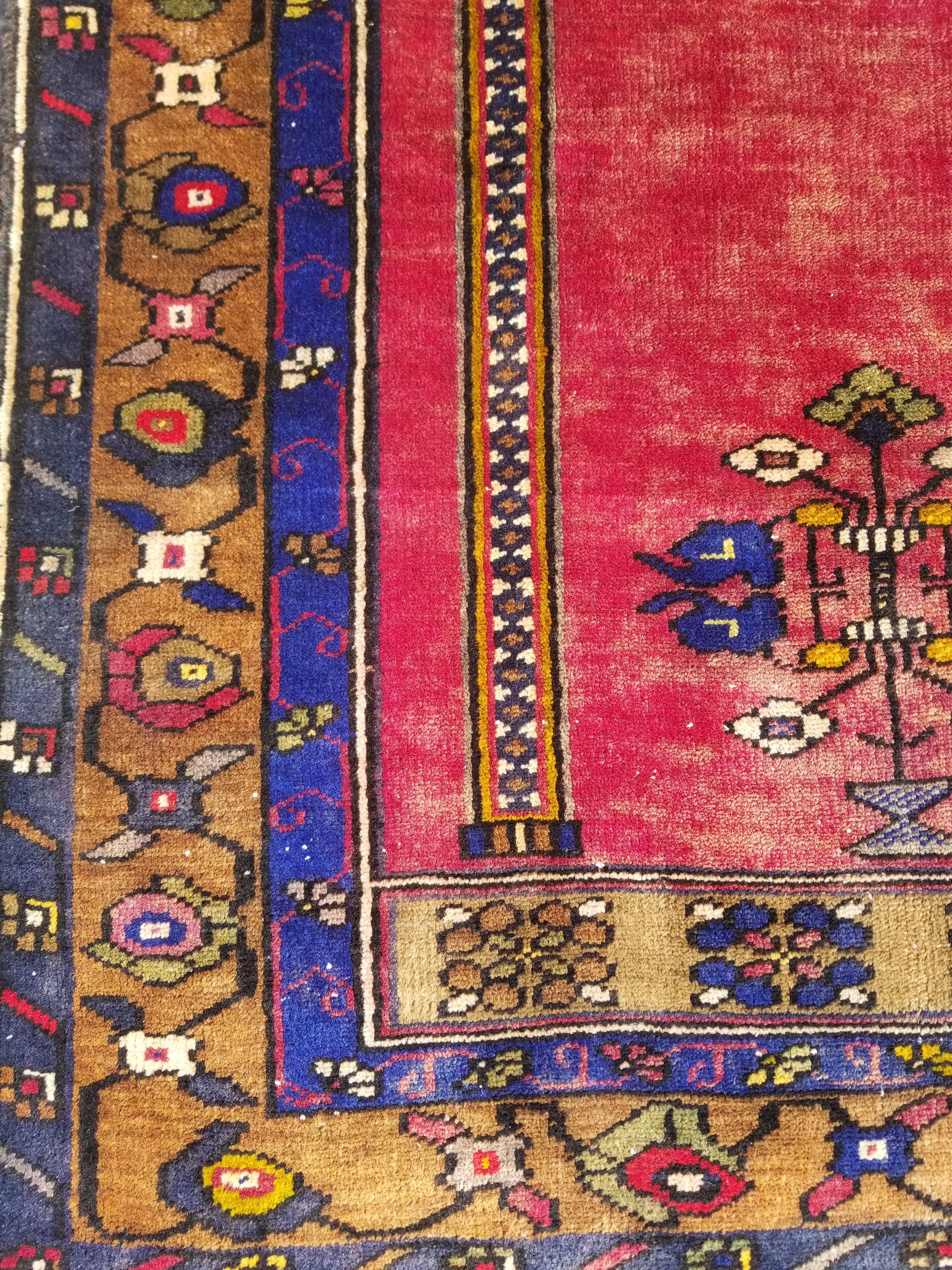 Distressed Vintage Handmade Turkish Anatolian Tribal Wool Prayer Rug 195x104cm