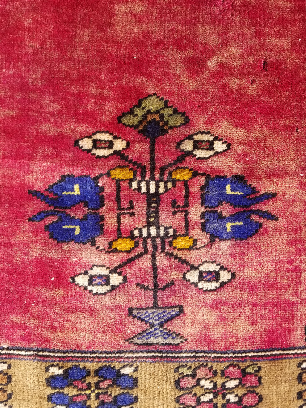Distressed Vintage Handmade Turkish Anatolian Tribal Wool Prayer Rug 195x104cm