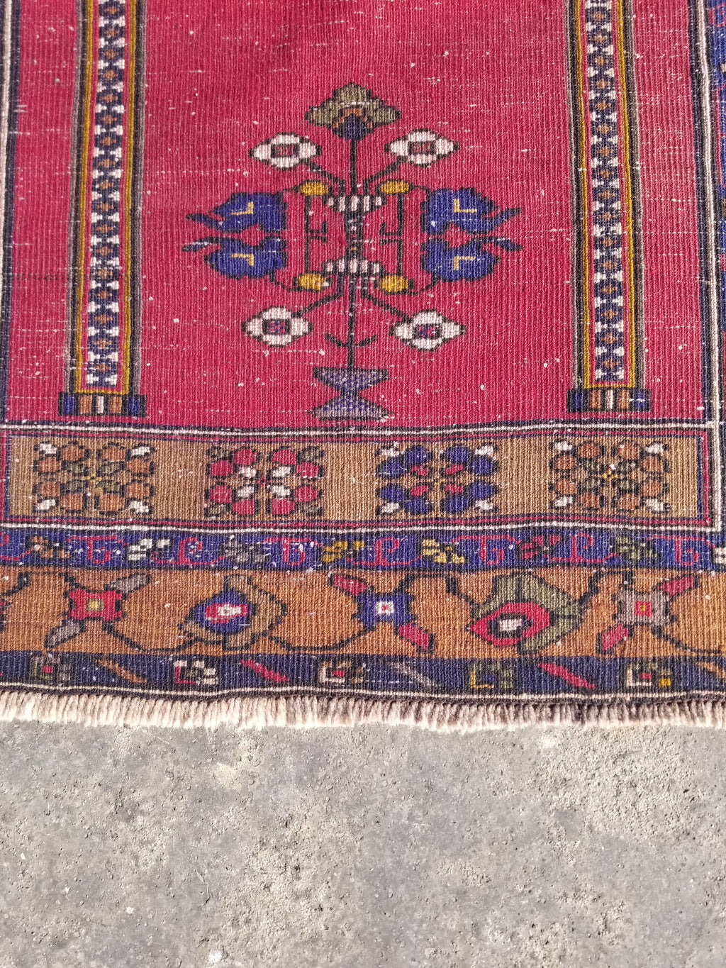 Distressed Vintage Handmade Turkish Anatolian Tribal Wool Prayer Rug 195x104cm