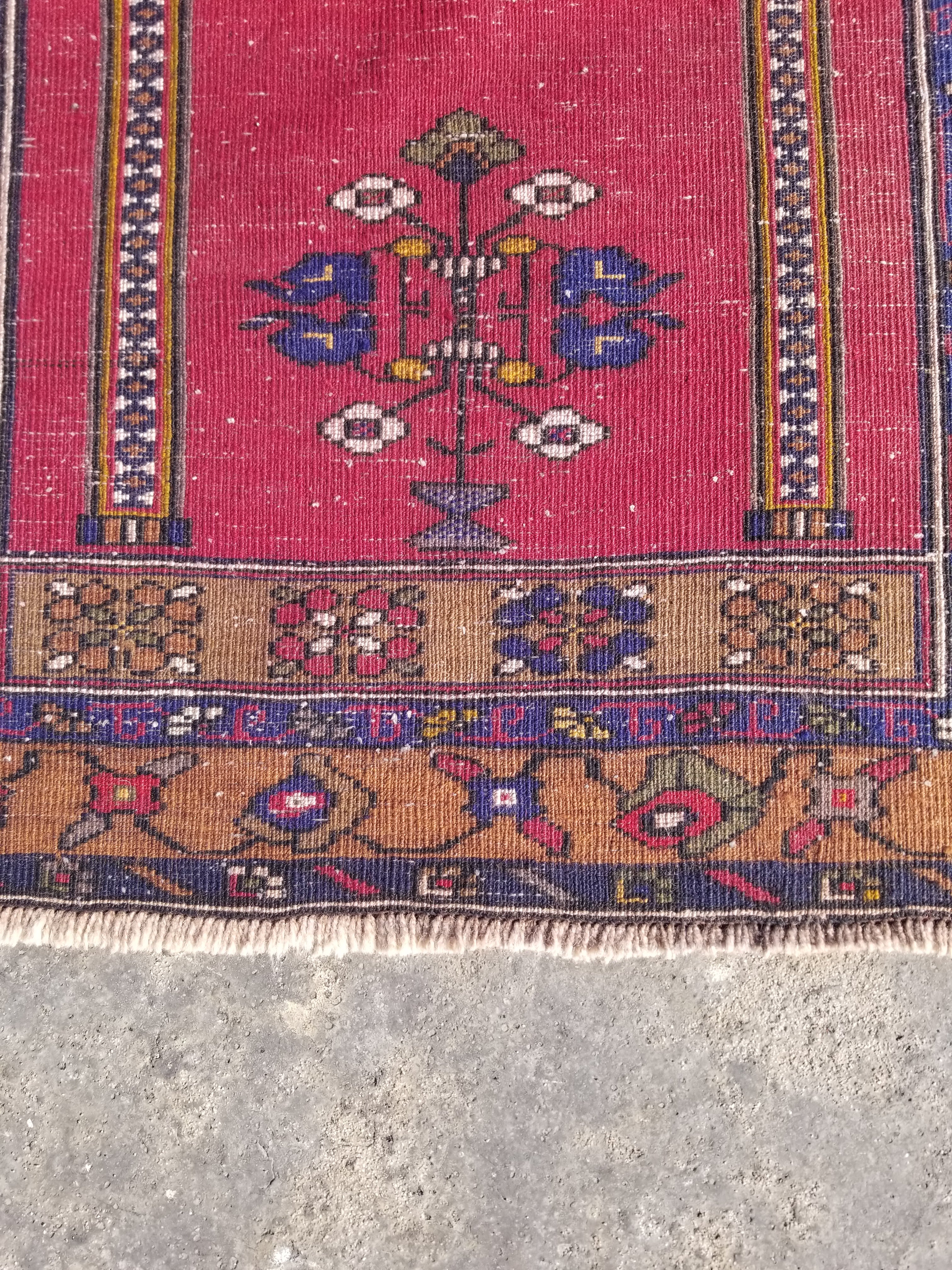 Distressed Vintage Handmade Turkish Anatolian Tribal Wool Prayer Rug 195x104cm