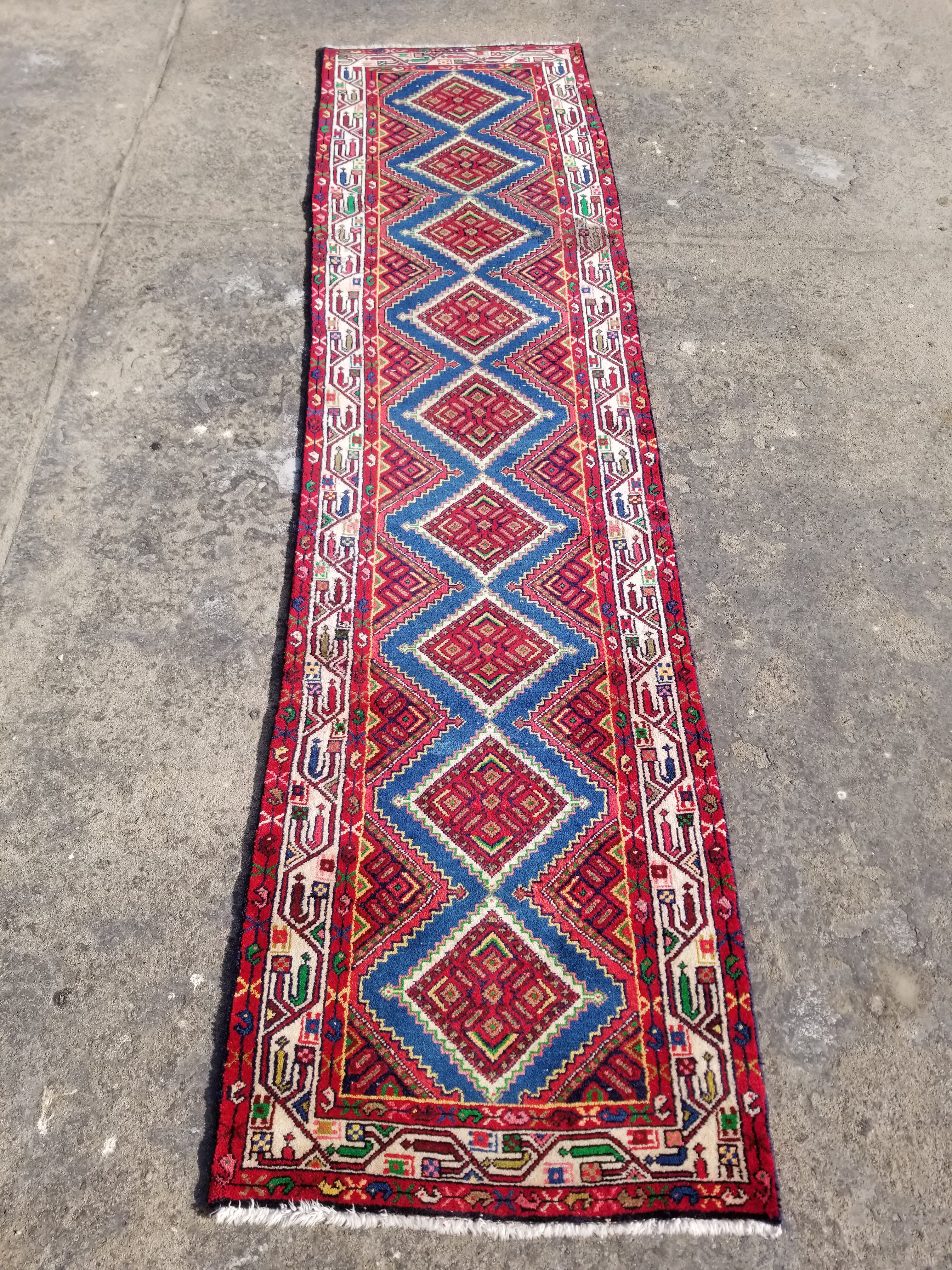 Vintage Traditional Handmade Turkish Wool Multicolor Runner Rug 289x76cm