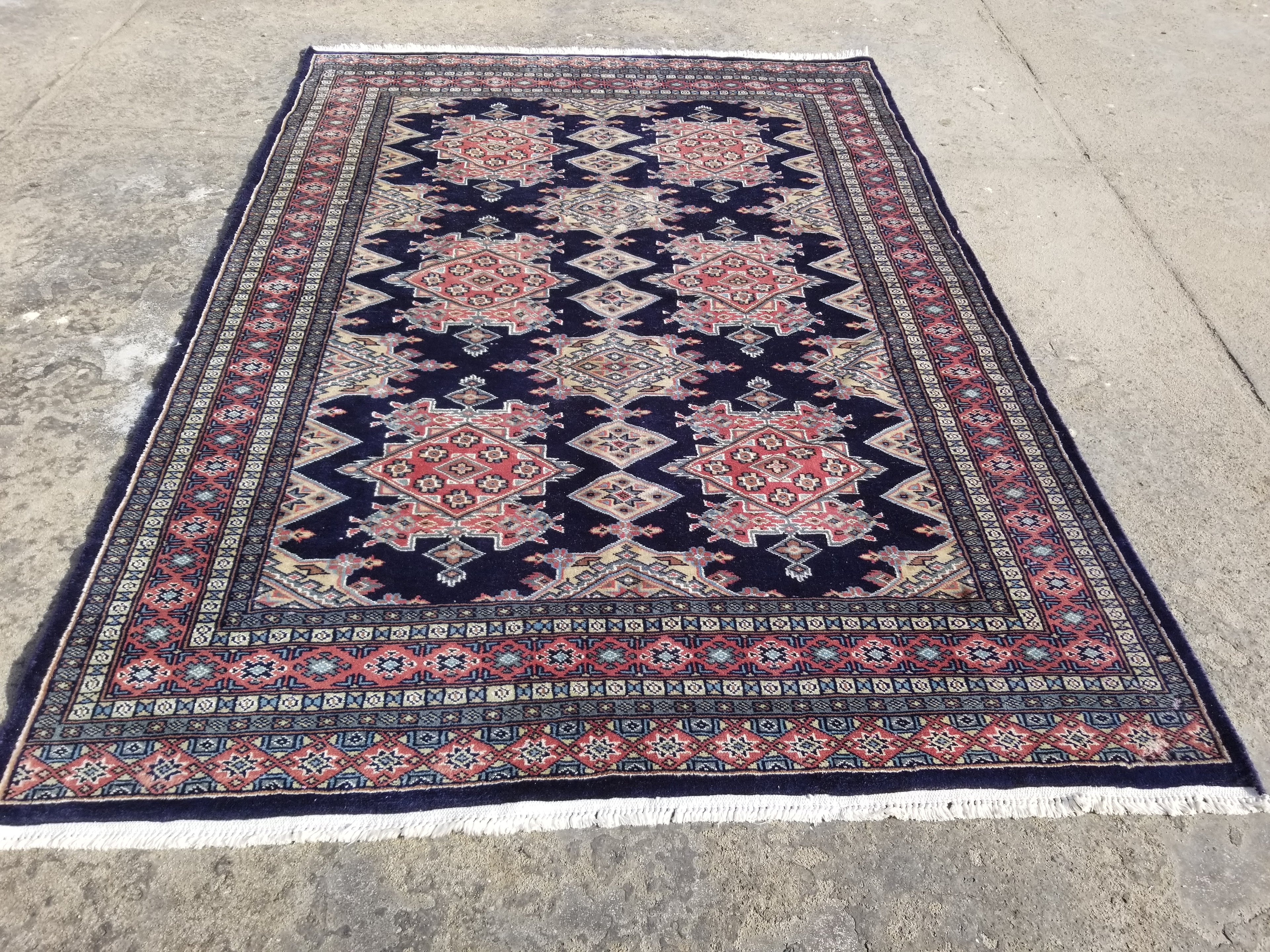 Vintage Traditional Handmade Turkish Kazak Style Wool Multicolor Rug 203x139cm