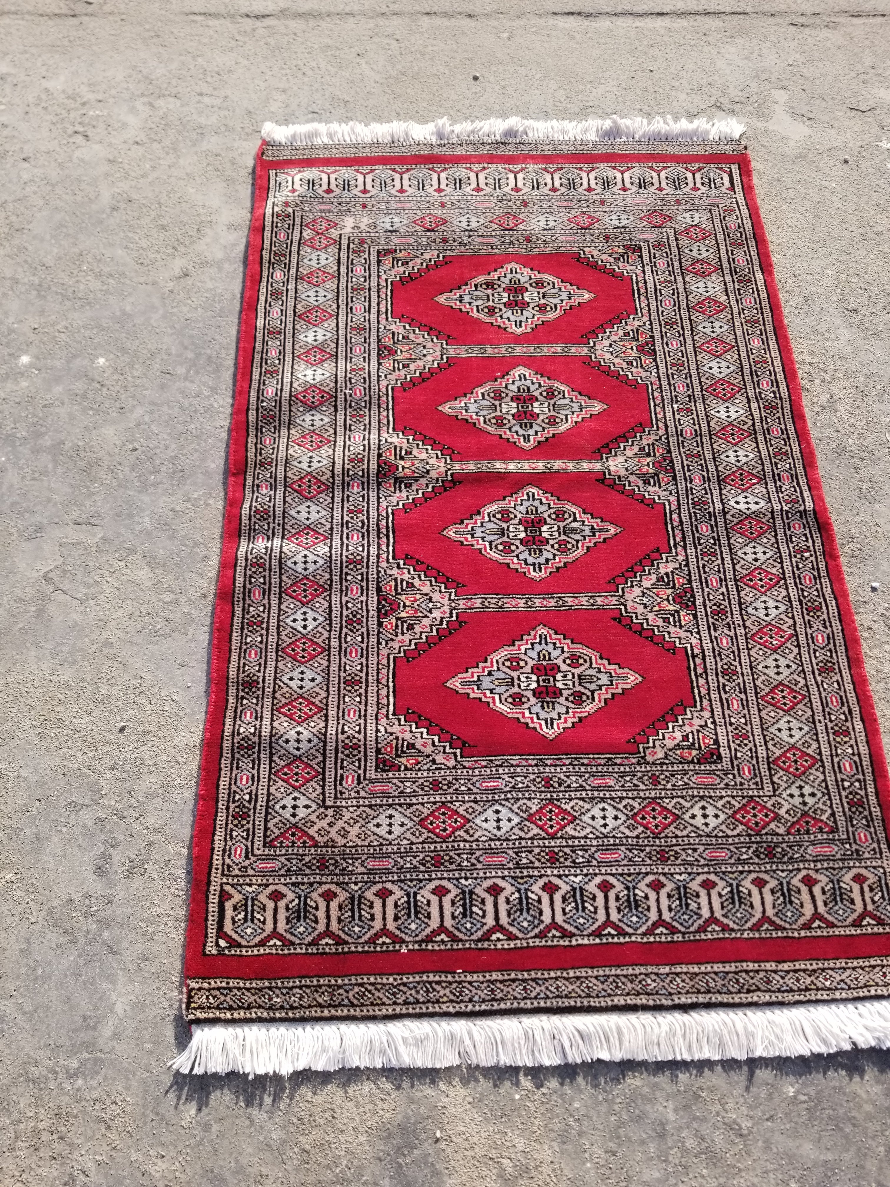 Vintage Traditional Handmade Pakistani Bokhara Style Wool Multicolor Rug 129x76