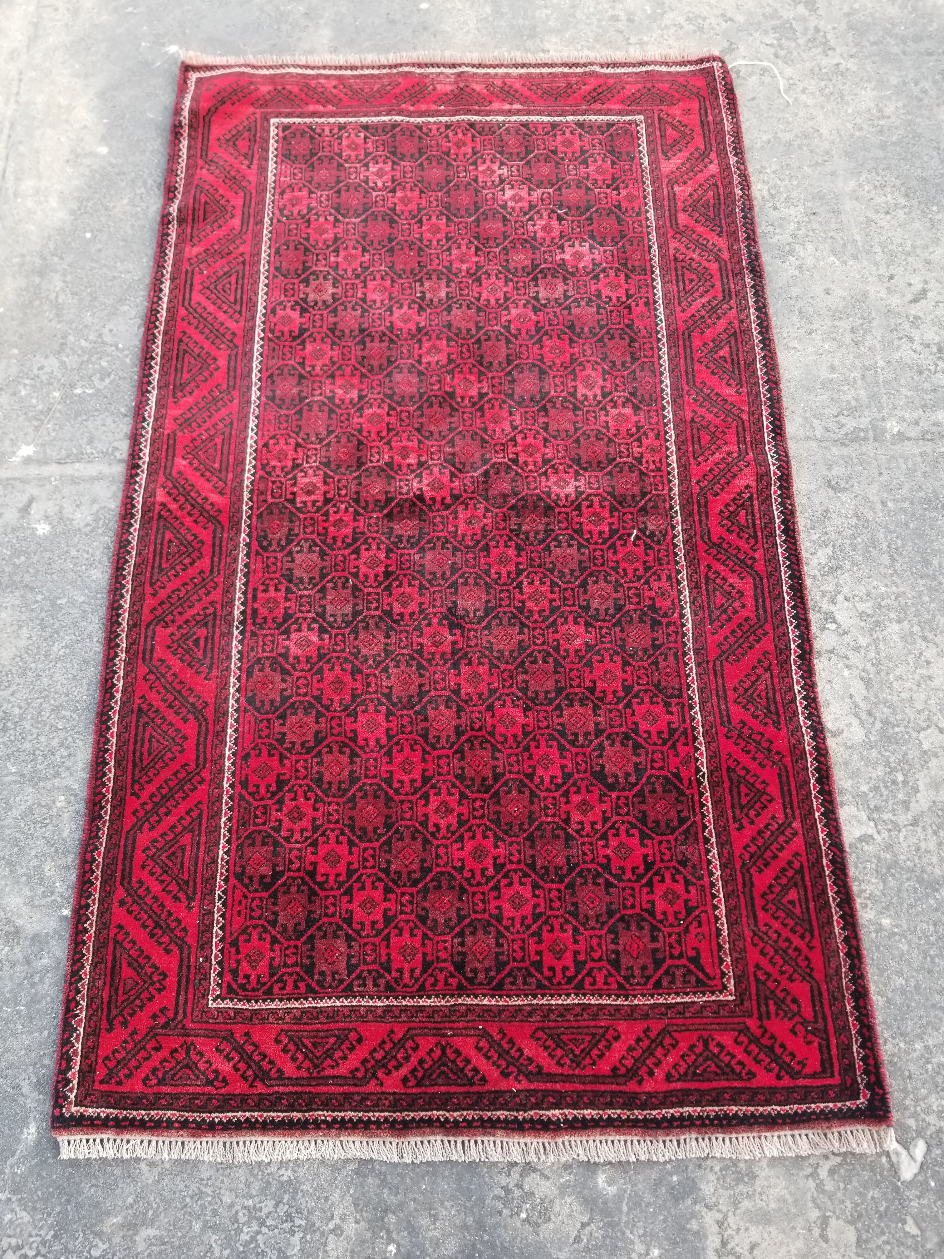 Vintage Traditional Handmade Oriental Wool Multicolor Rug 193x109cm