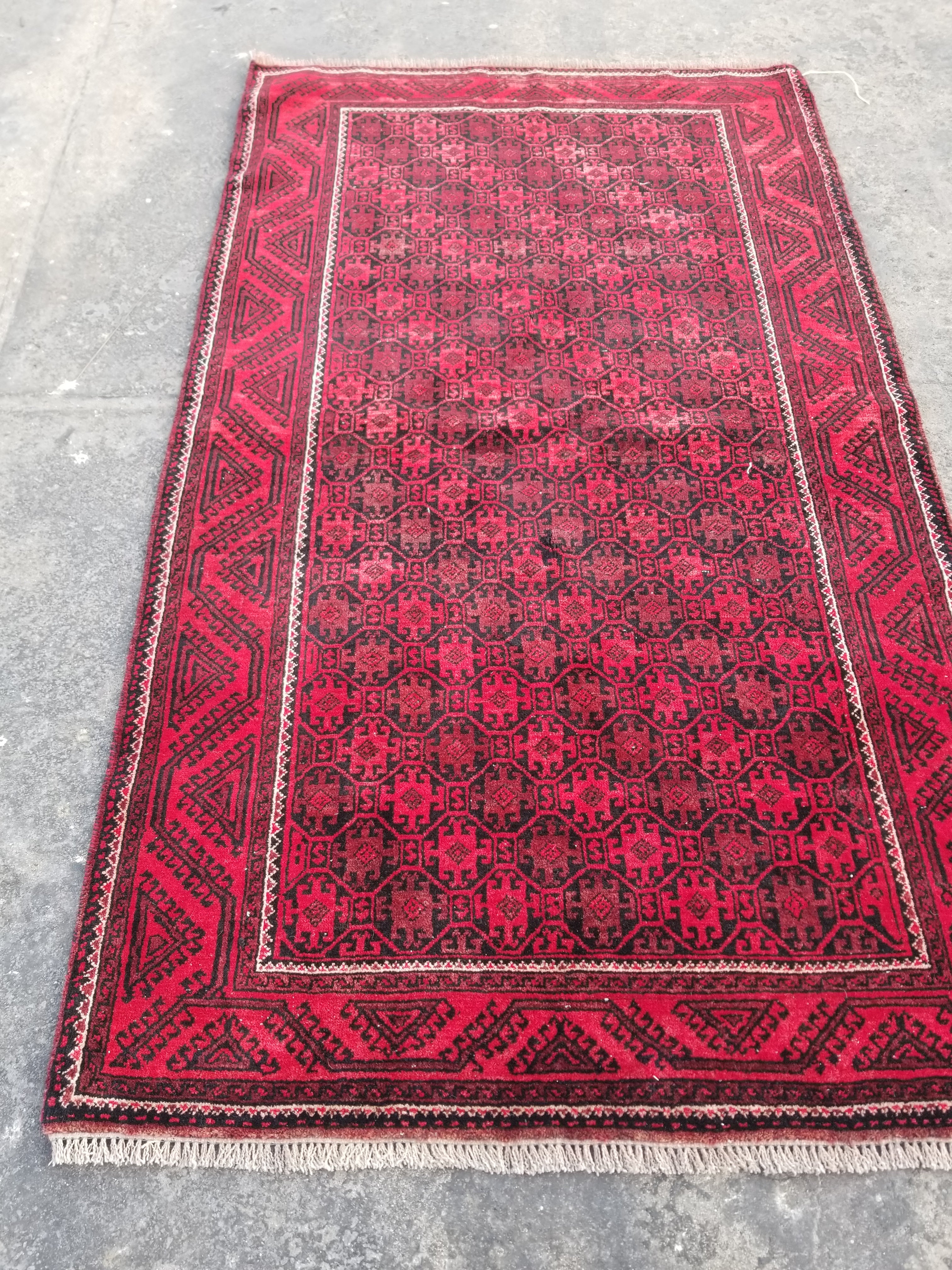 Vintage Traditional Handmade Oriental Wool Multicolor Rug 193x109cm