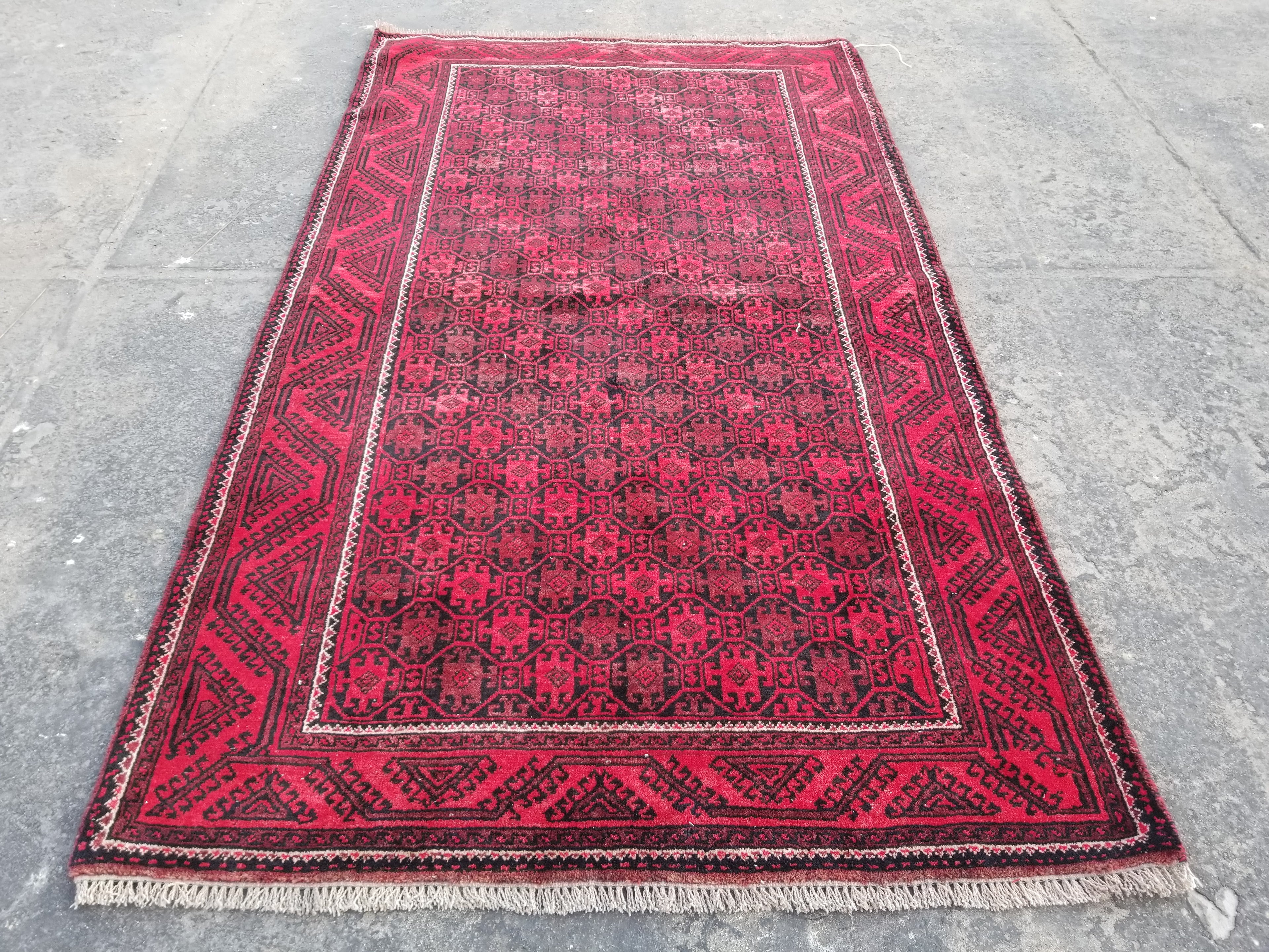 Vintage Traditional Handmade Oriental Wool Multicolor Rug 193x109cm