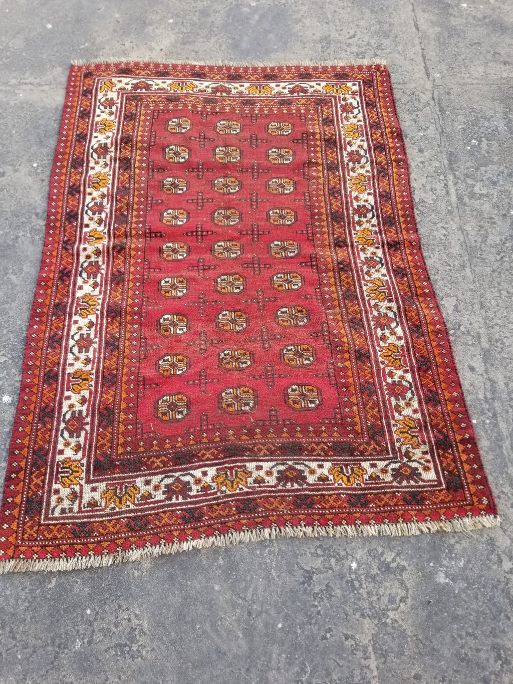 Antique Traditional Handmade Turkoman Bokhara Wool Multicolor Rug 180x129cm