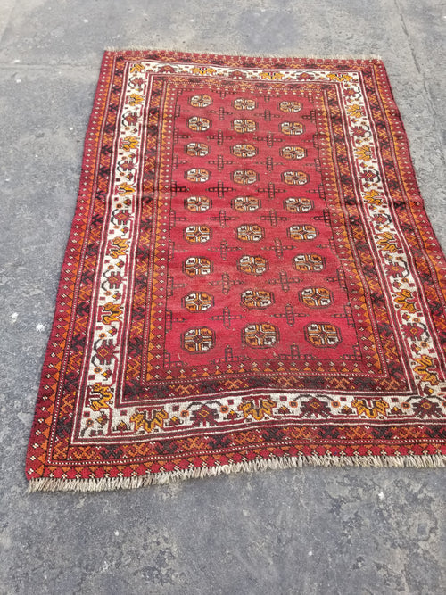 Antique Traditional Handmade Turkoman Bokhara Wool Multicolor Rug 180x129cm