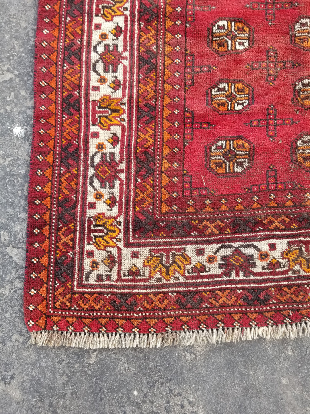 Antique Traditional Handmade Turkoman Bokhara Wool Multicolor Rug 180x129cm