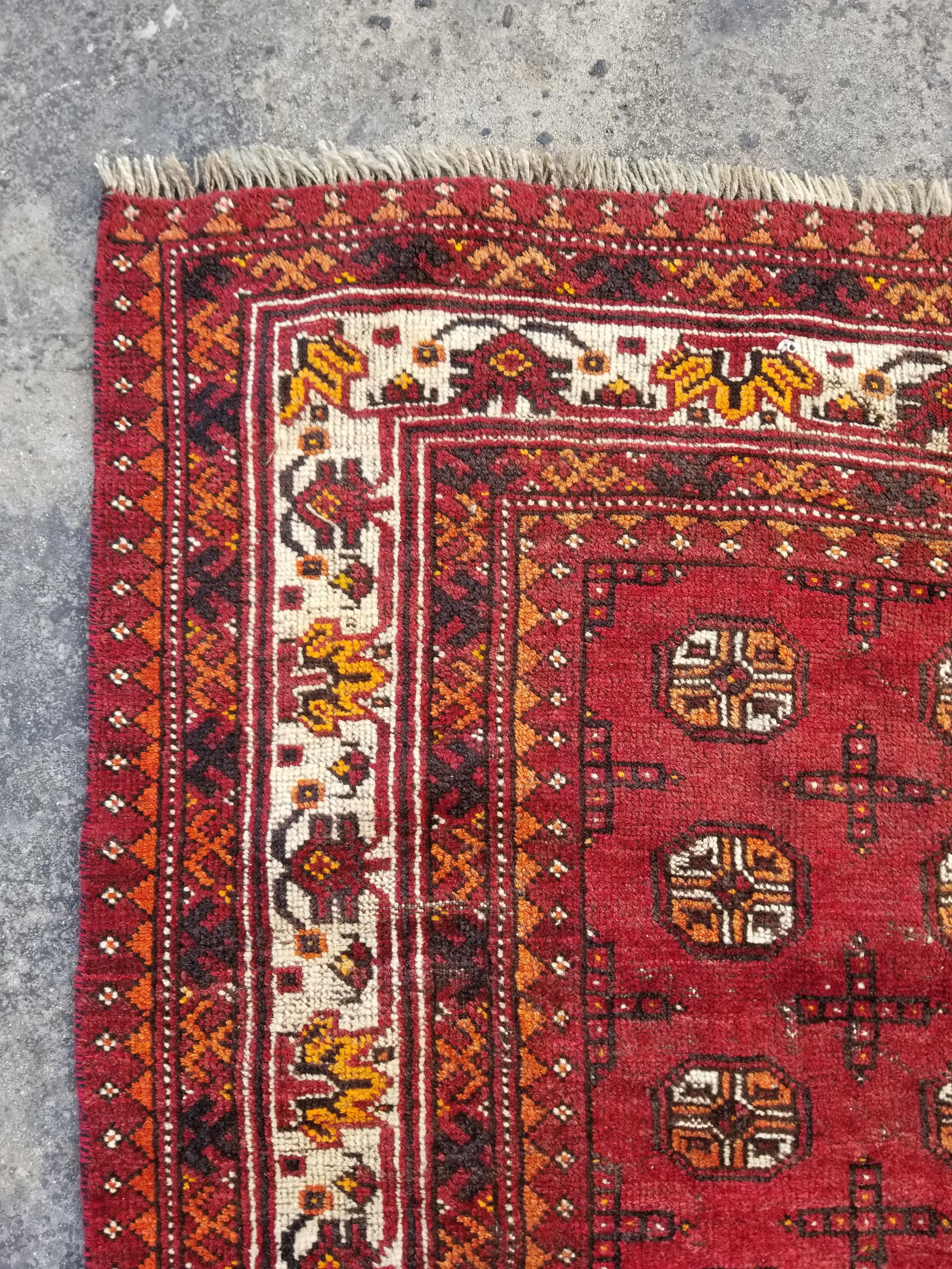 Antique Traditional Handmade Turkoman Bokhara Wool Multicolor Rug 180x129cm