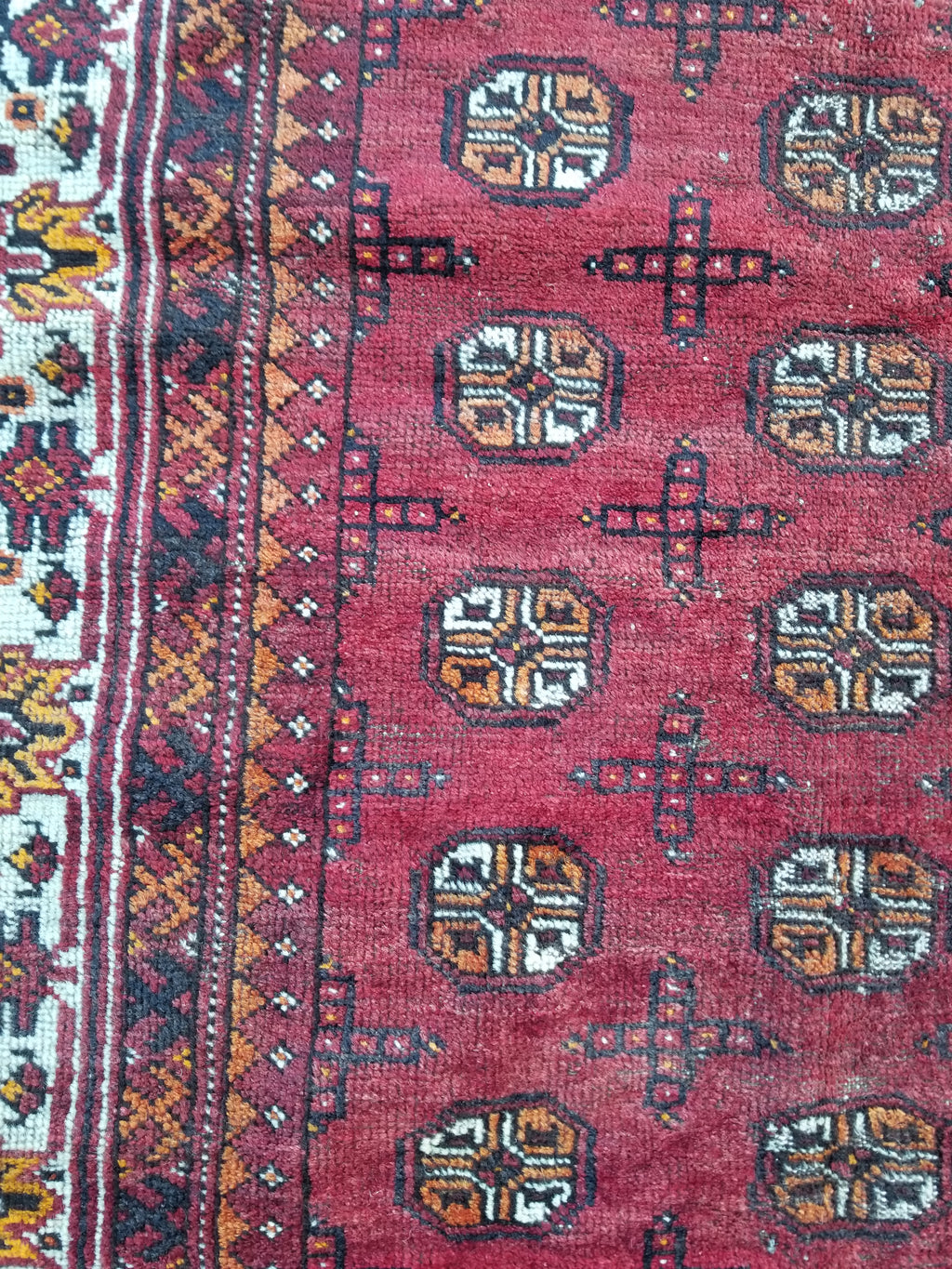 Antique Traditional Handmade Turkoman Bokhara Wool Multicolor Rug 180x129cm