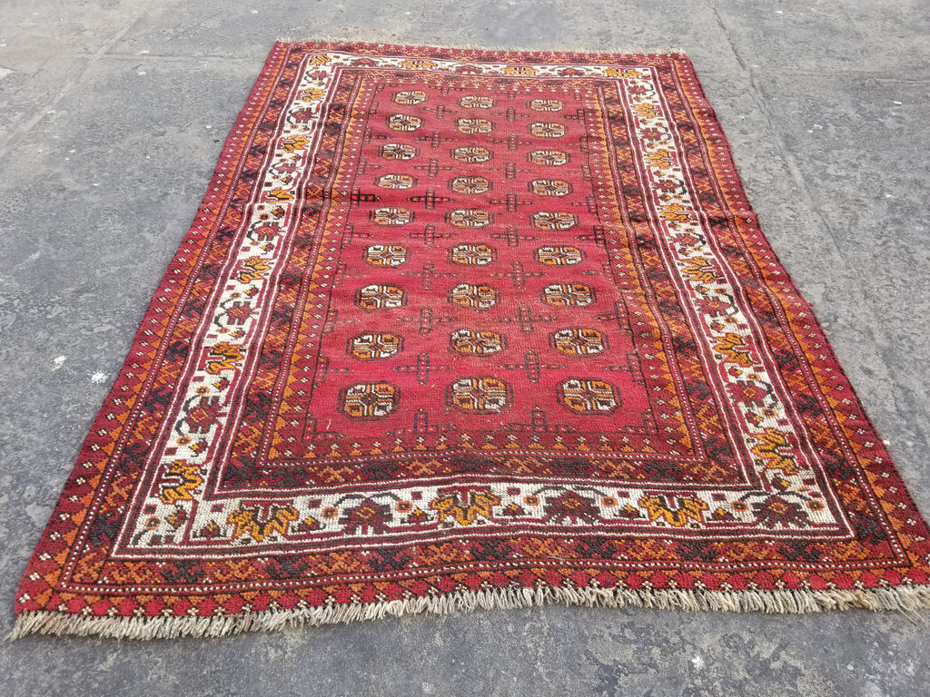 Antique Traditional Handmade Turkoman Bokhara Wool Multicolor Rug 180x129cm