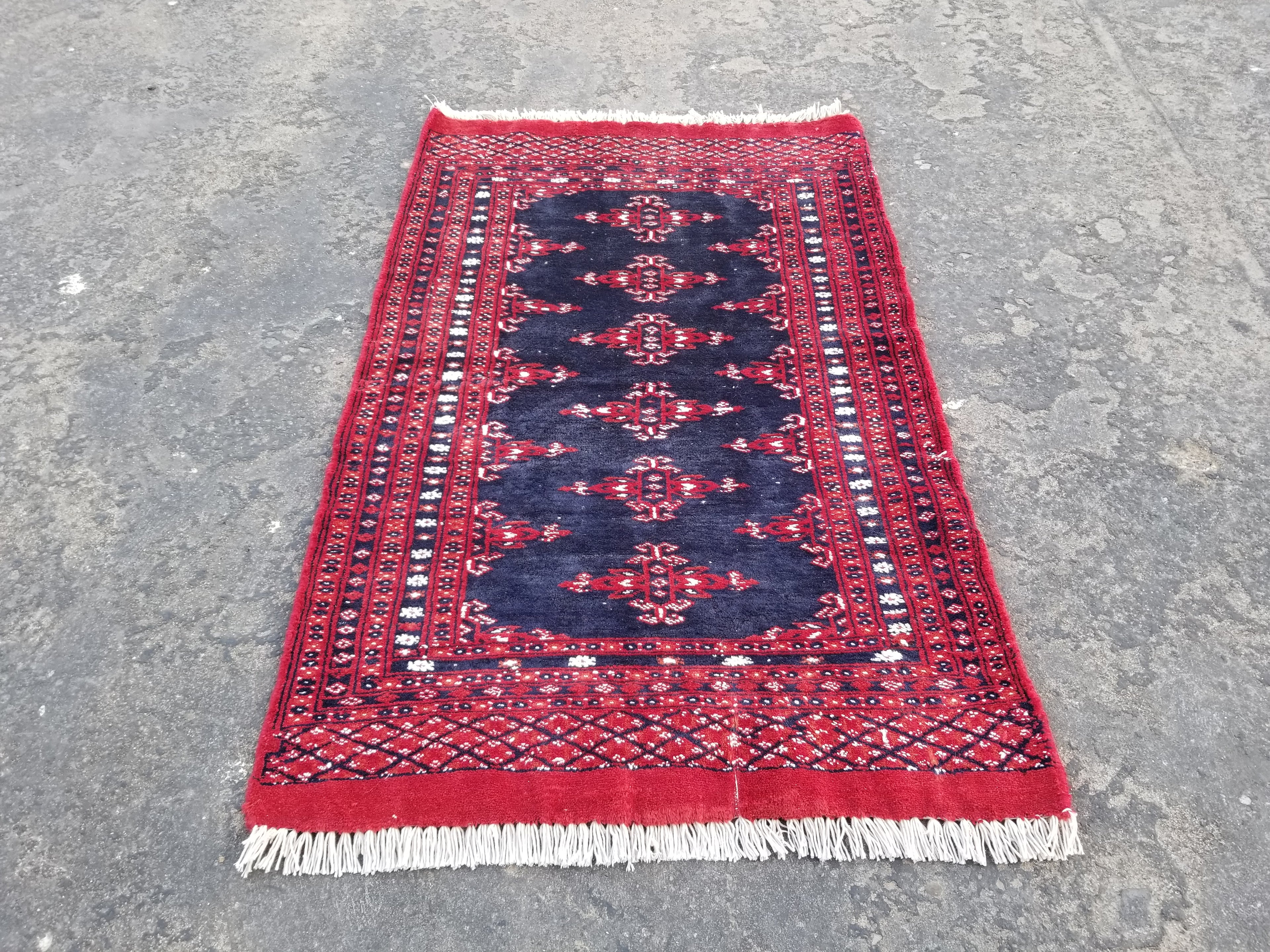 Vintage Traditional Handmade Oriental Wool Multicolor Area Rug 99x60cm