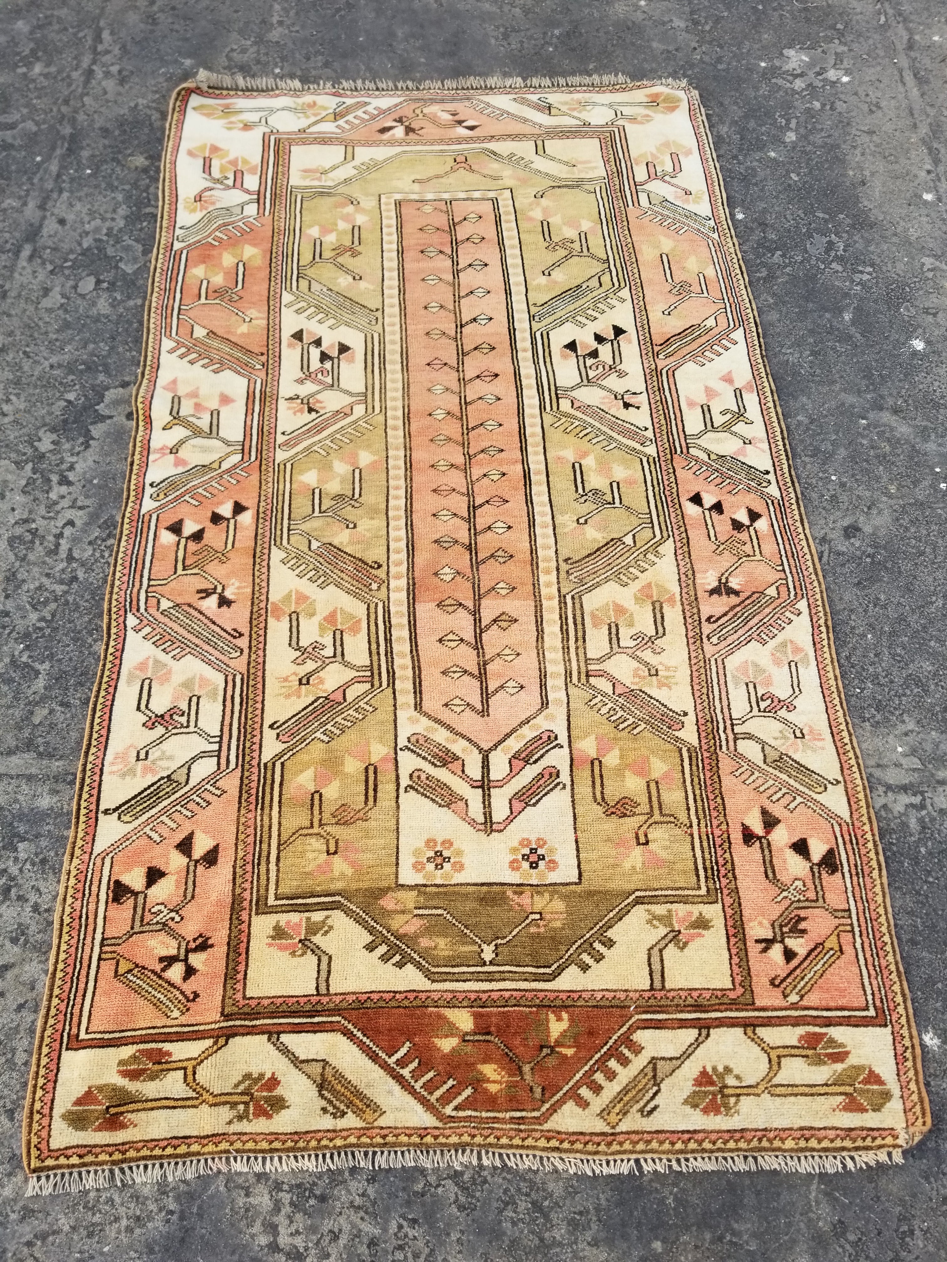 Vintage Traditional Handmade Turkish Oushak Wool Multicolor Rug 223x121cm