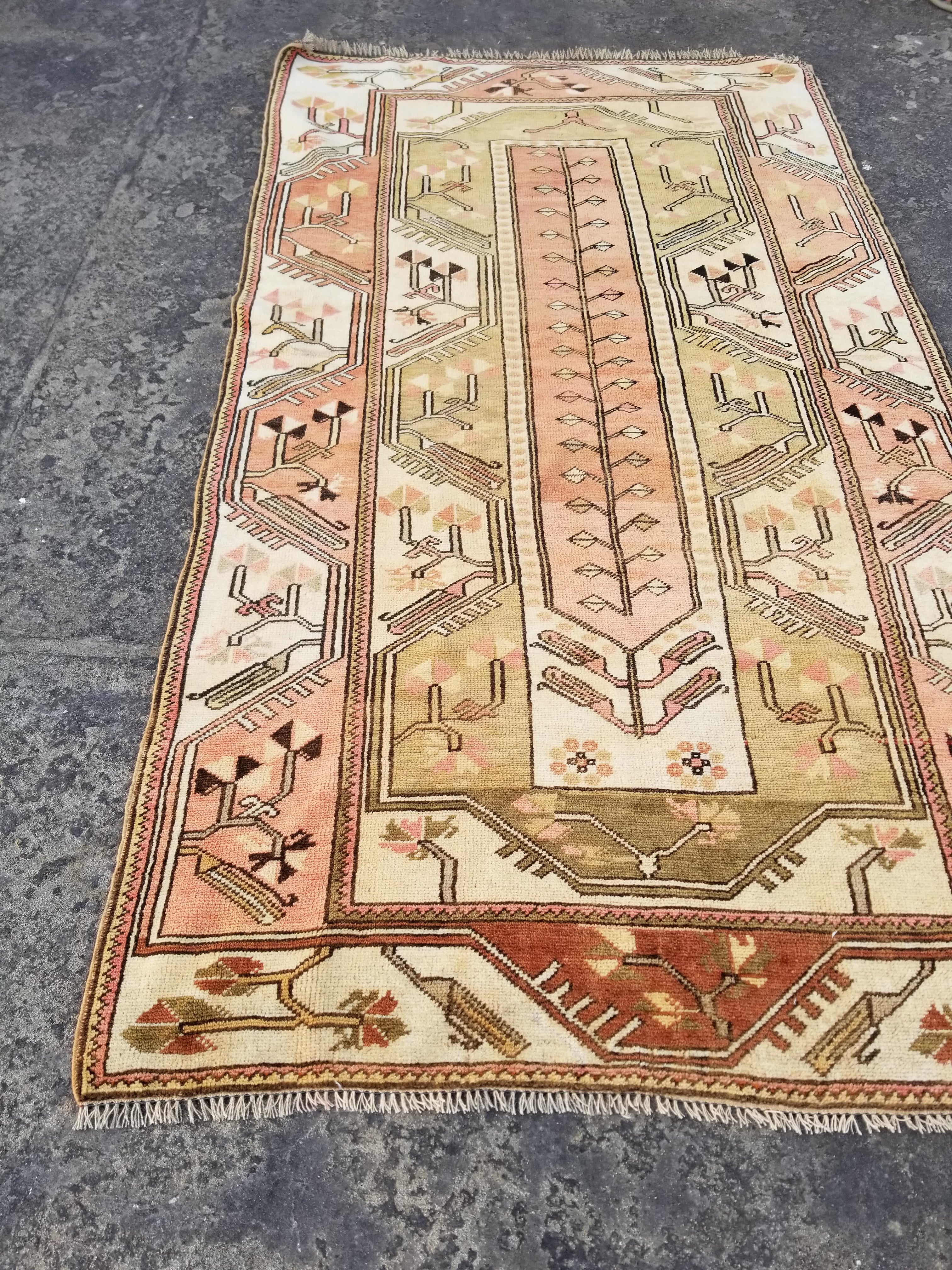 Vintage Traditional Handmade Turkish Oushak Wool Multicolor Rug 223x121cm