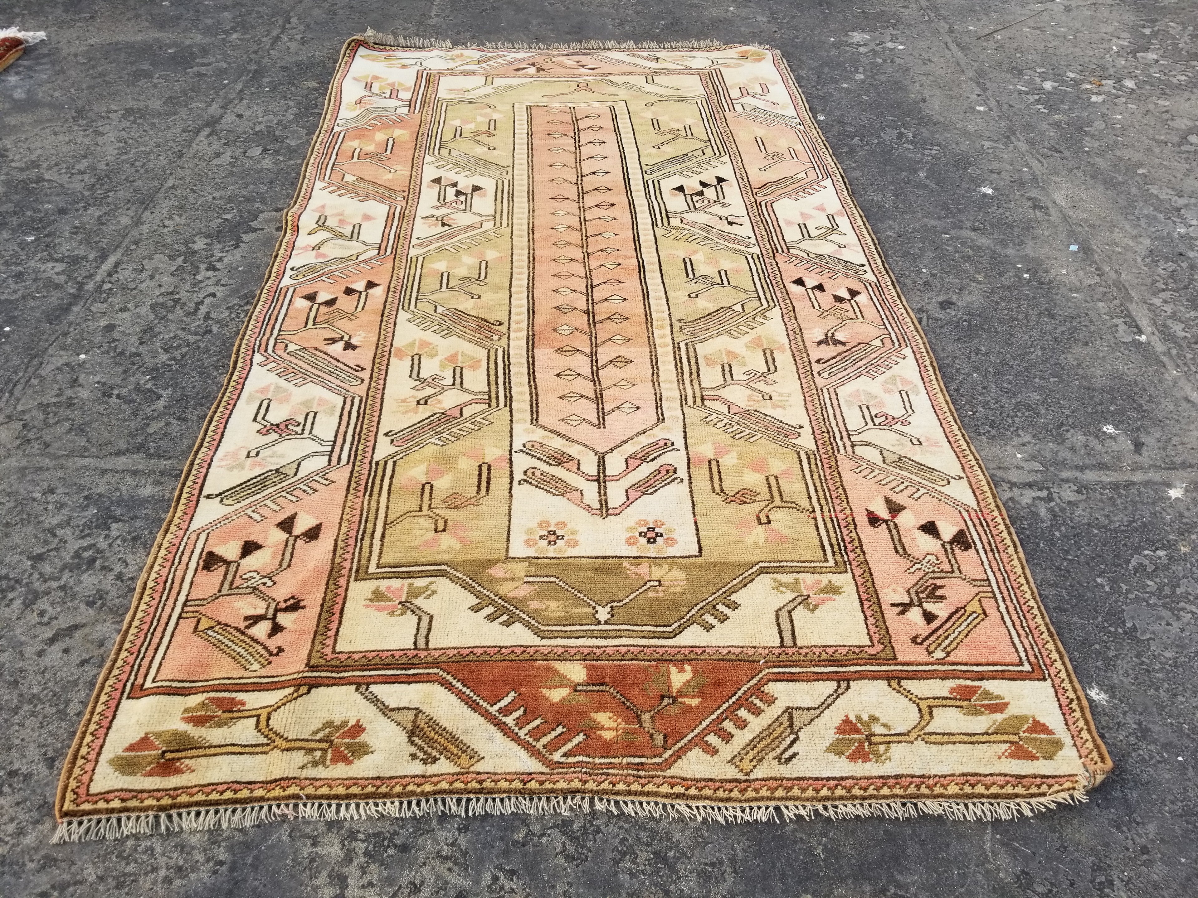 Vintage Traditional Handmade Turkish Oushak Wool Multicolor Rug 223x121cm