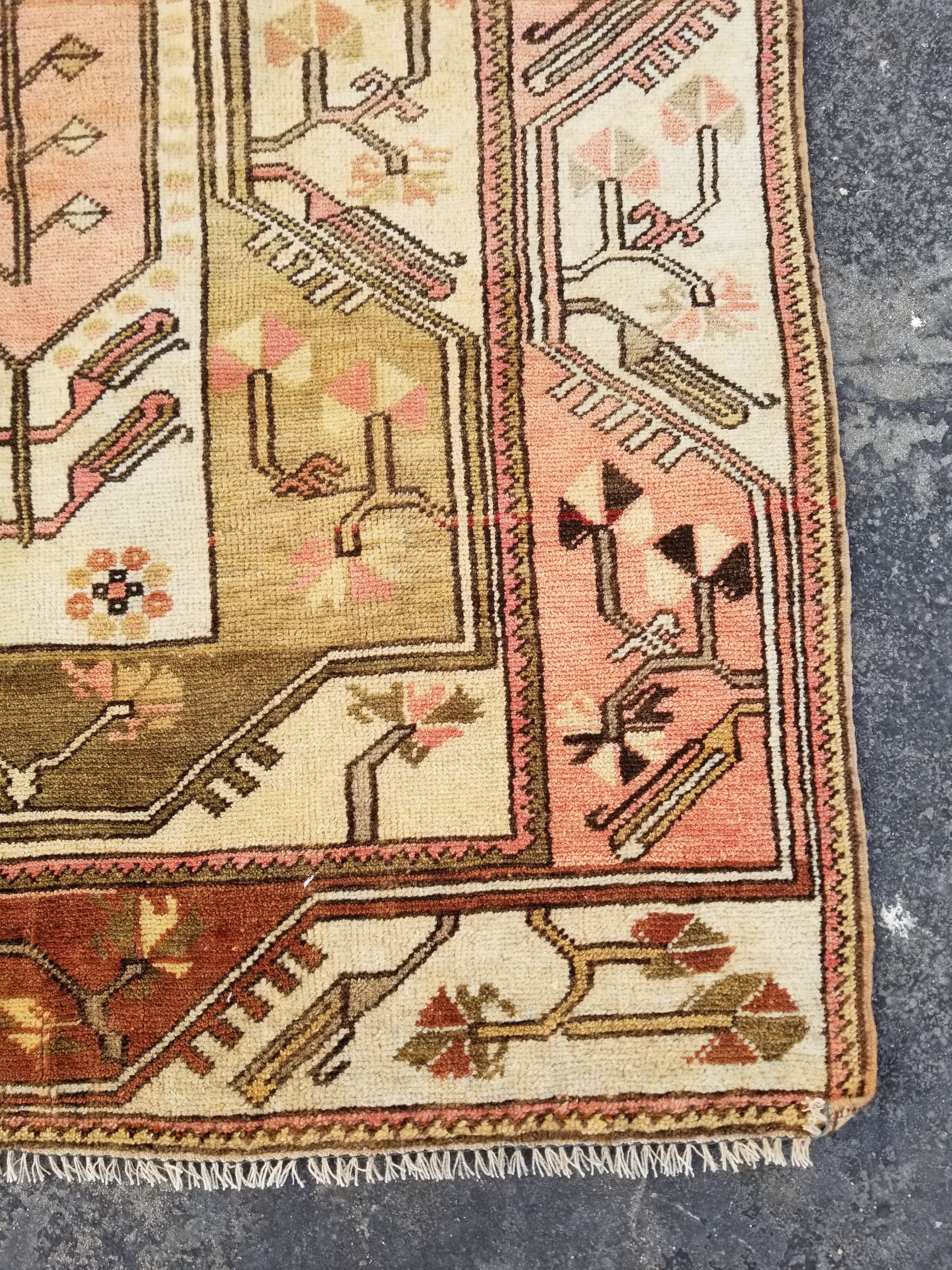 Vintage Traditional Handmade Turkish Oushak Wool Multicolor Rug 223x121cm