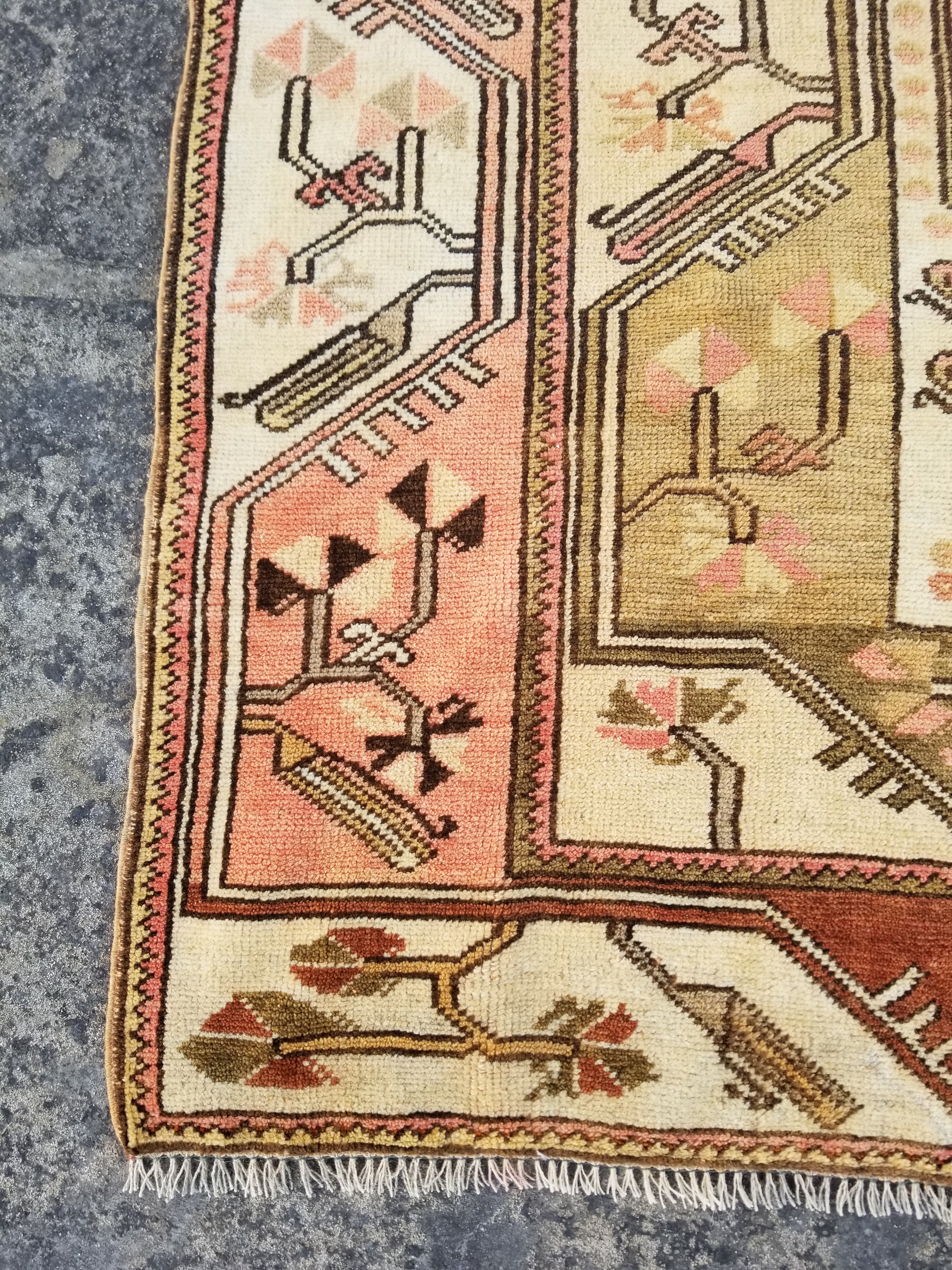 Vintage Traditional Handmade Turkish Oushak Wool Multicolor Rug 223x121cm