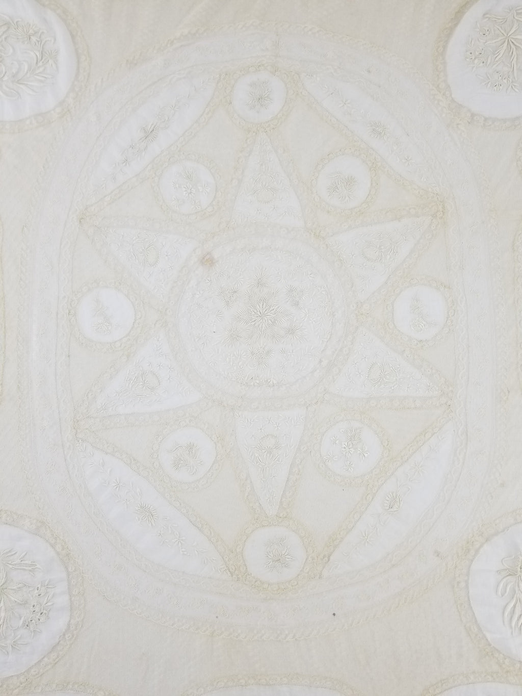 Antique White Hand Embroidered Lace Bedspread 237x208cm