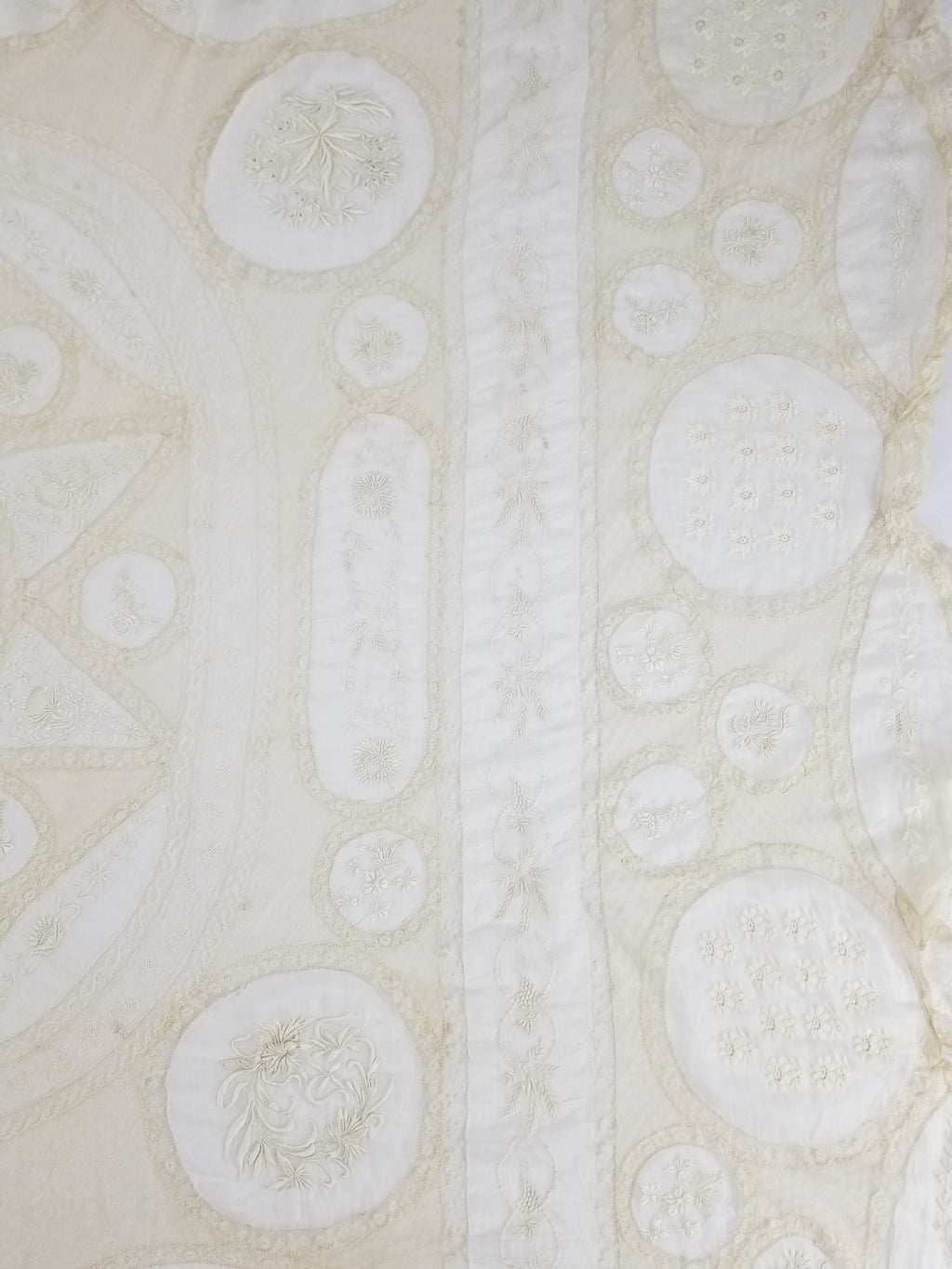Antique White Hand Embroidered Lace Bedspread 237x208cm