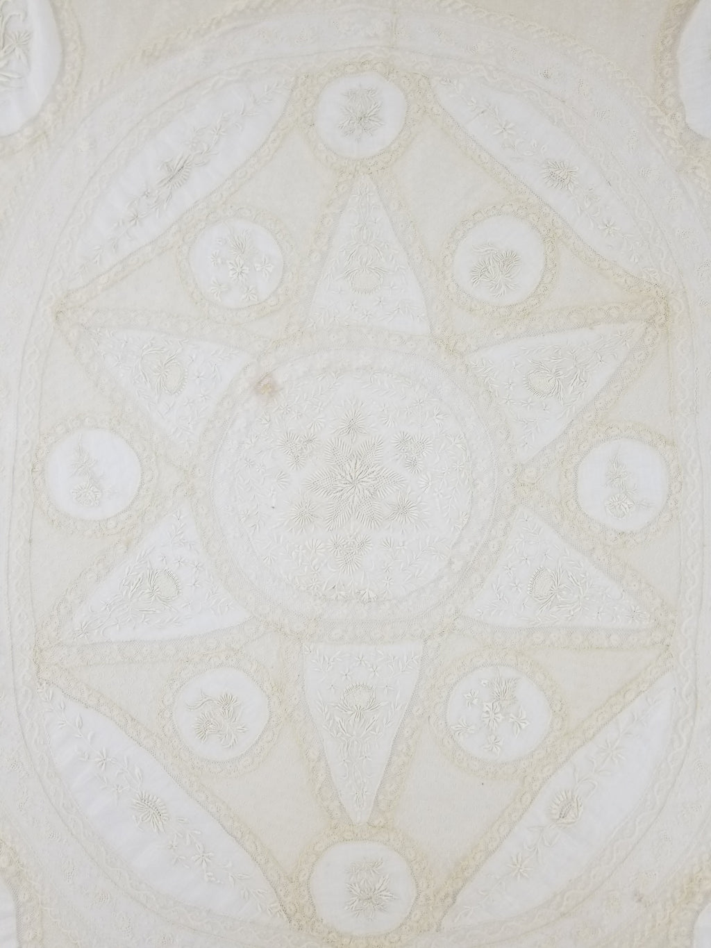Antique White Hand Embroidered Lace Bedspread 237x208cm