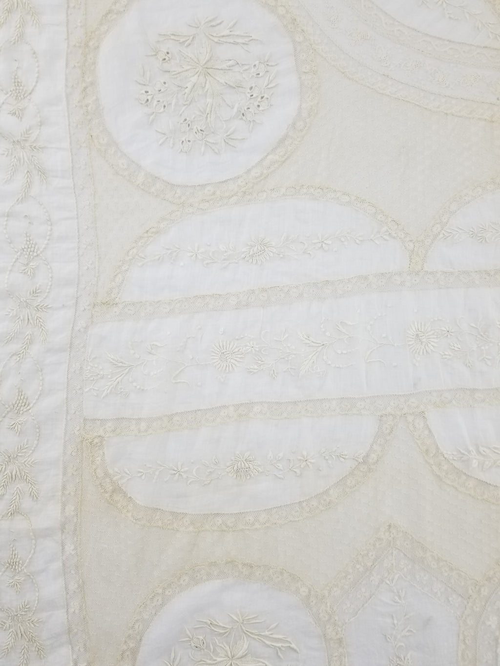 Antique White Hand Embroidered Lace Bedspread 237x208cm