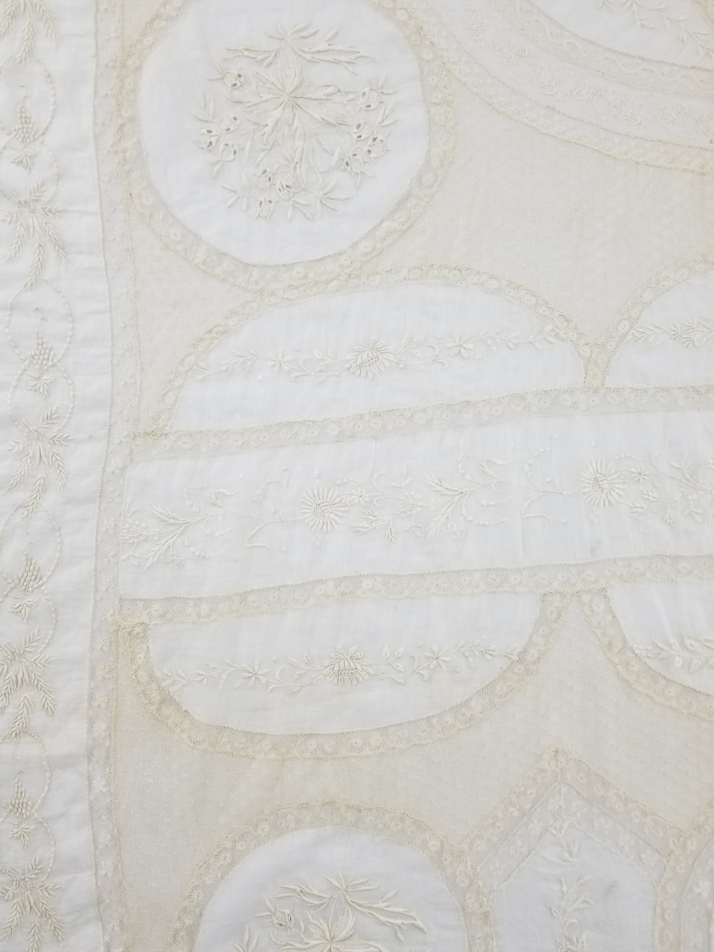 Antique White Hand Embroidered Lace Bedspread 237x208cm