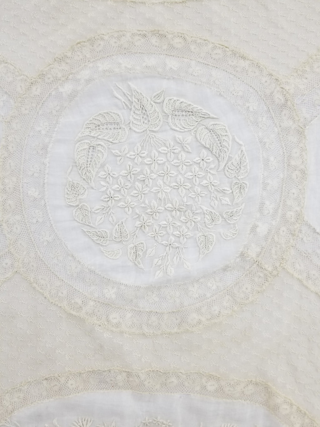 Antique White Hand Embroidered Lace Bedspread 237x208cm