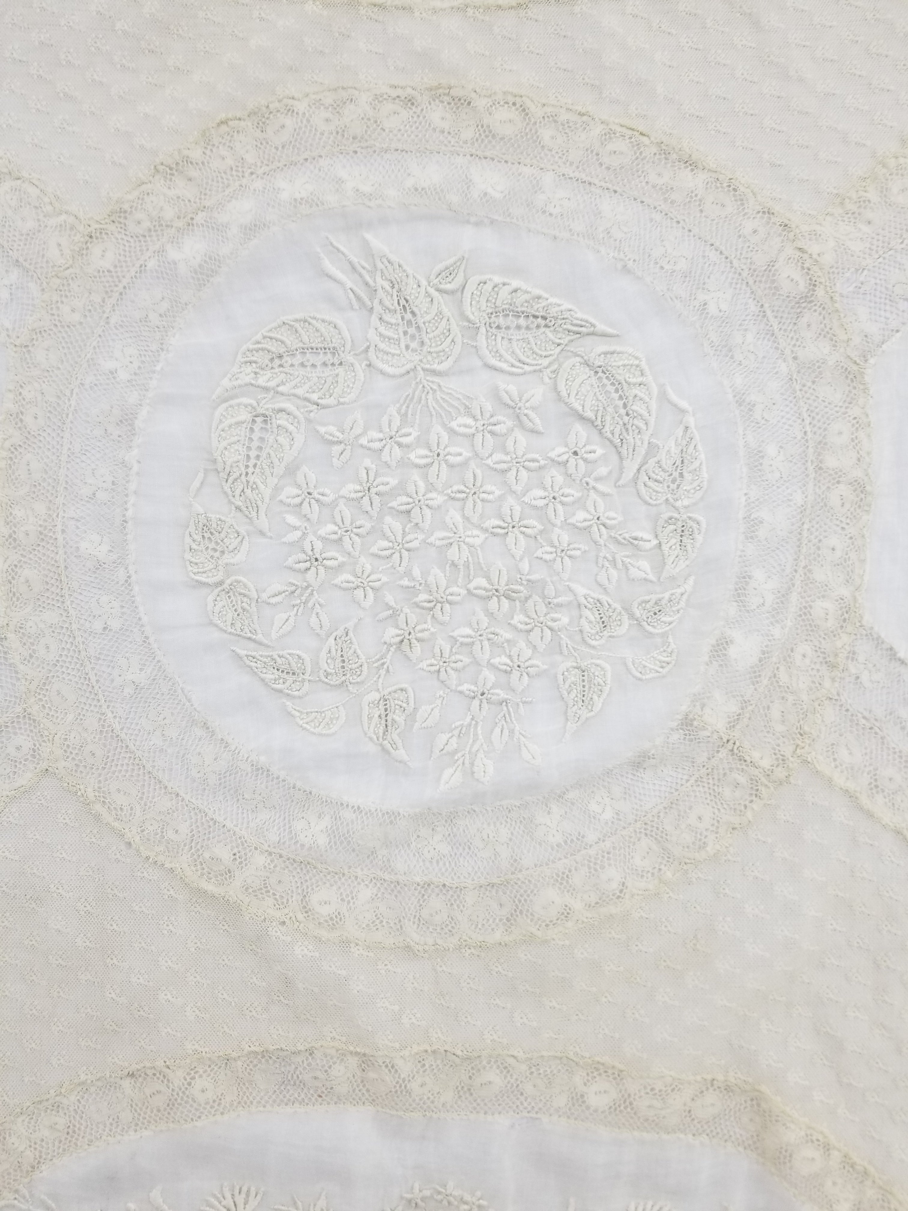 Antique White Hand Embroidered Lace Bedspread 237x208cm