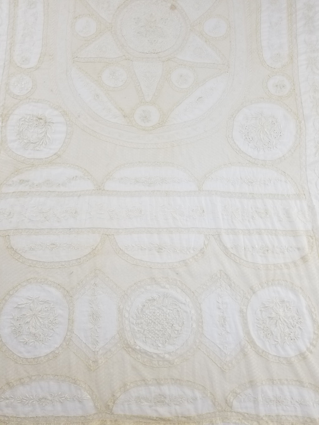 Antique White Hand Embroidered Lace Bedspread 237x208cm