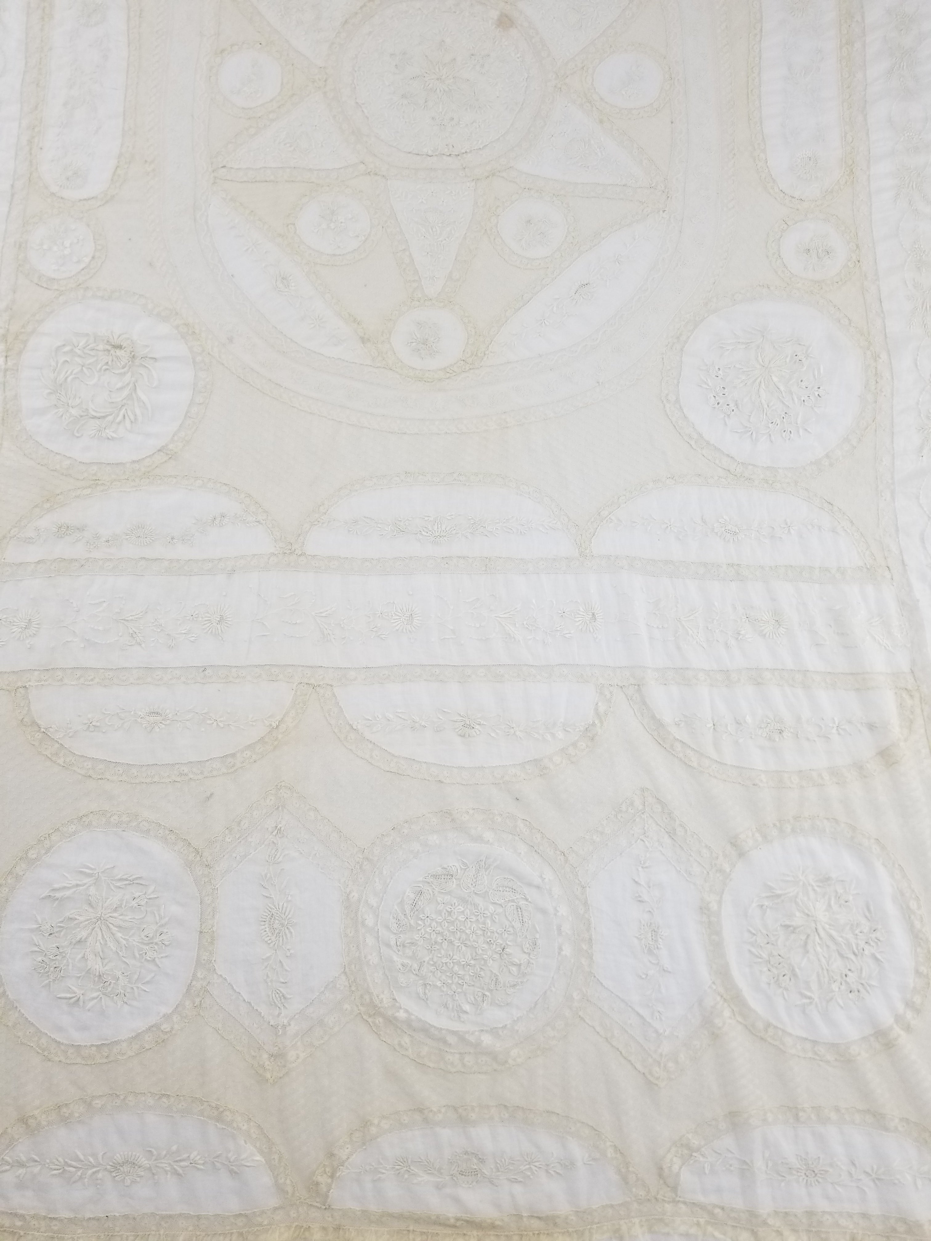 Antique White Hand Embroidered Lace Bedspread 237x208cm