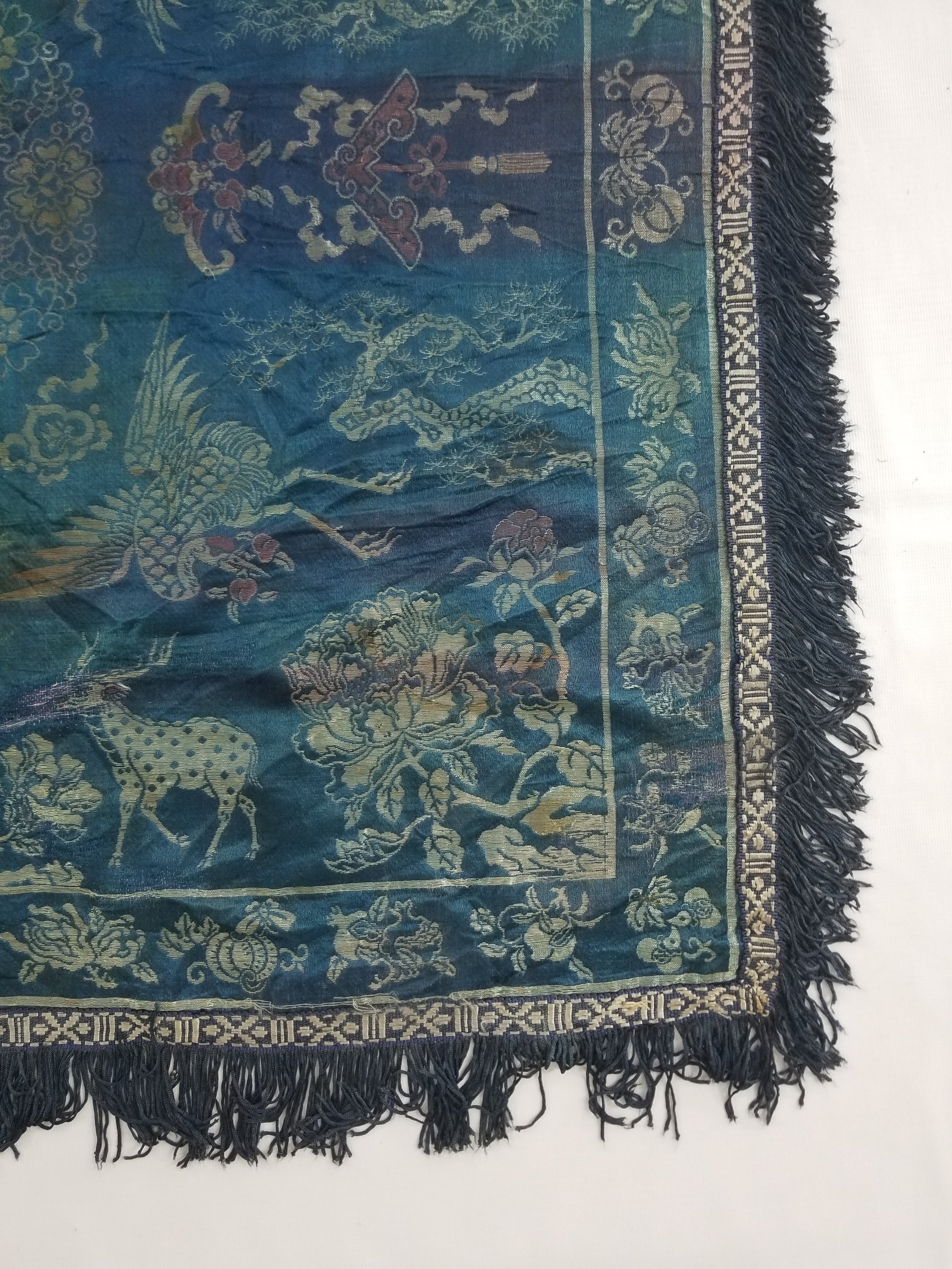 Antique Chinese Silk Brocade Animal and Floral Design Shawl/Scarf 86x83cm