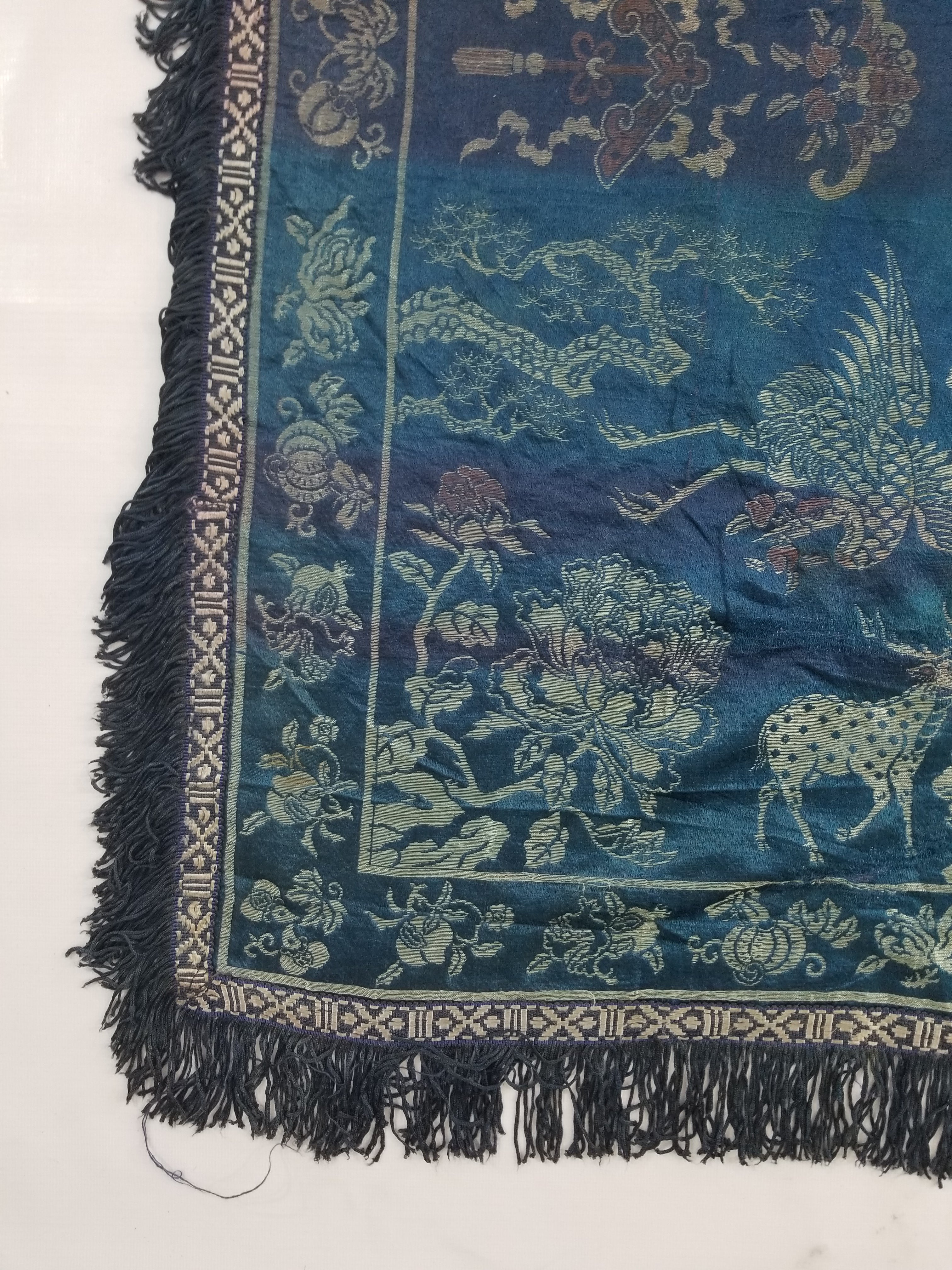 Antique Chinese Silk Brocade Animal and Floral Design Shawl/Scarf 86x83cm