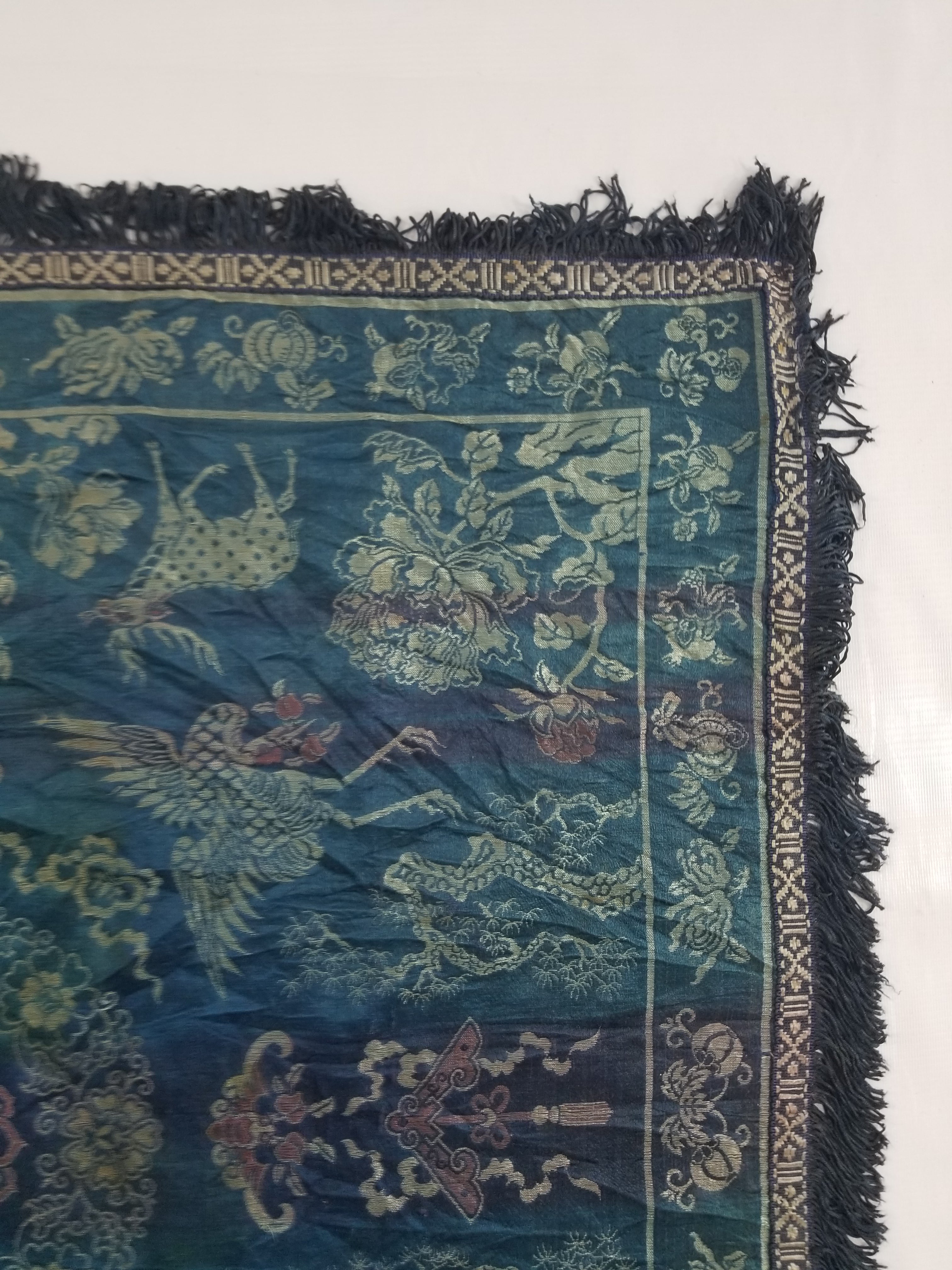 Antique Chinese Silk Brocade Animal and Floral Design Shawl/Scarf 86x83cm