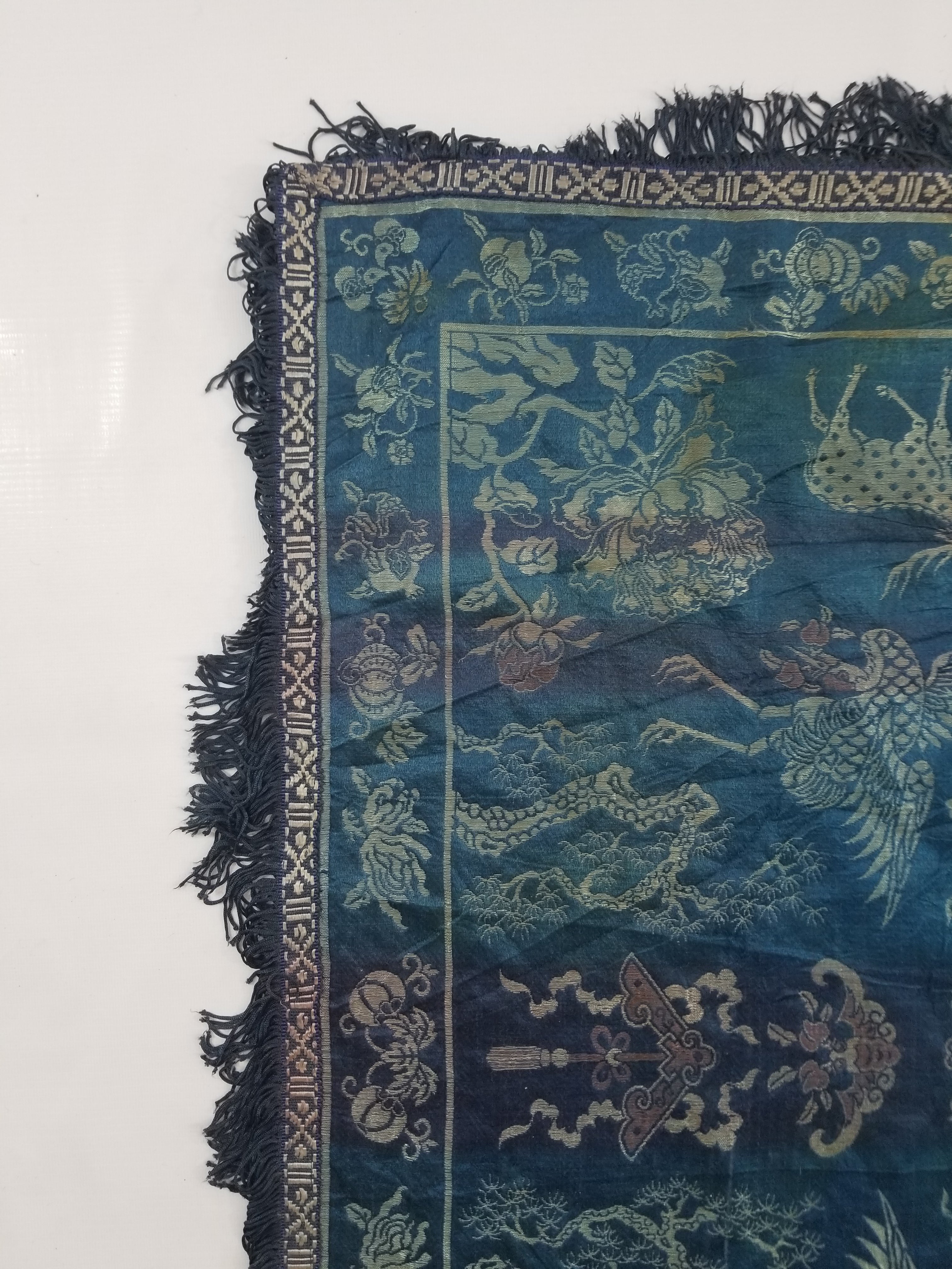 Antique Chinese Silk Brocade Animal and Floral Design Shawl/Scarf 86x83cm
