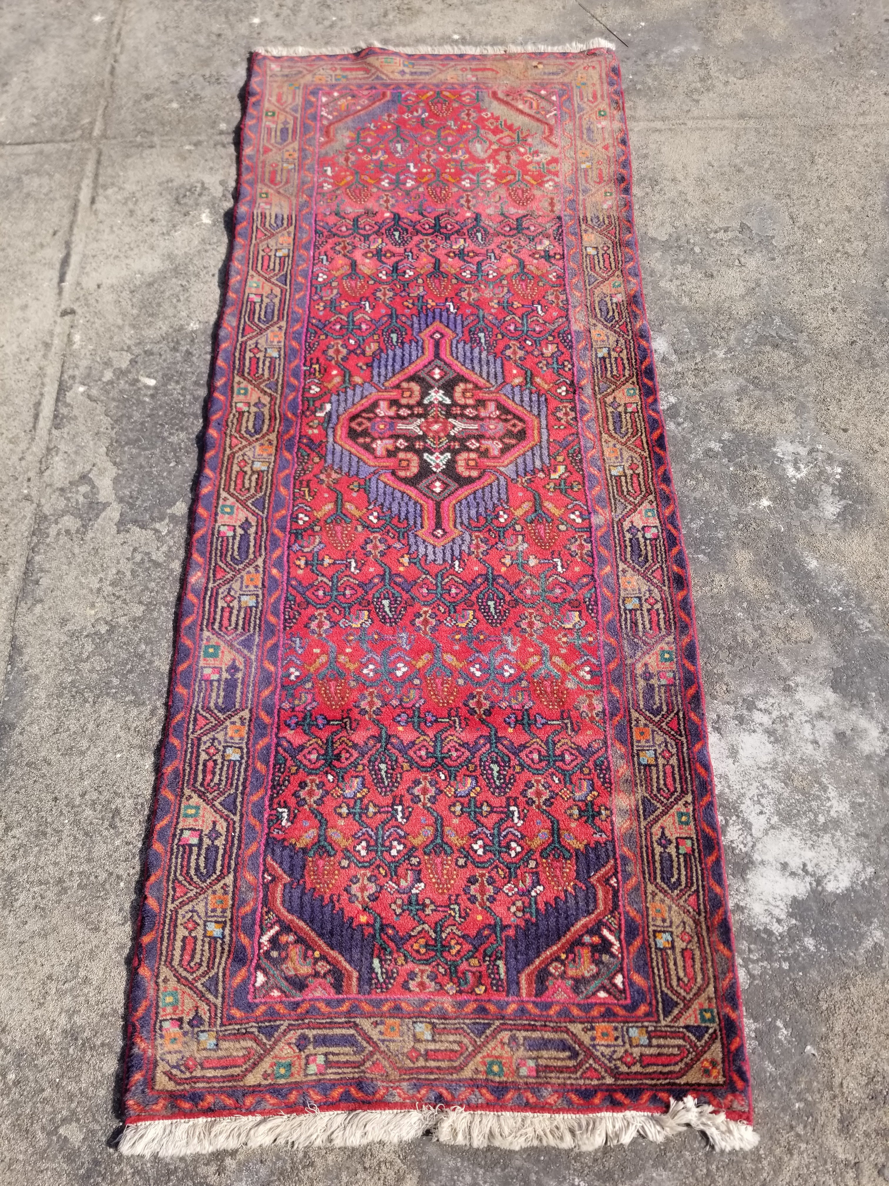 Distressed Vintage Traditional Handmade Oriental Wool Multicolor Rug 215x81cm
