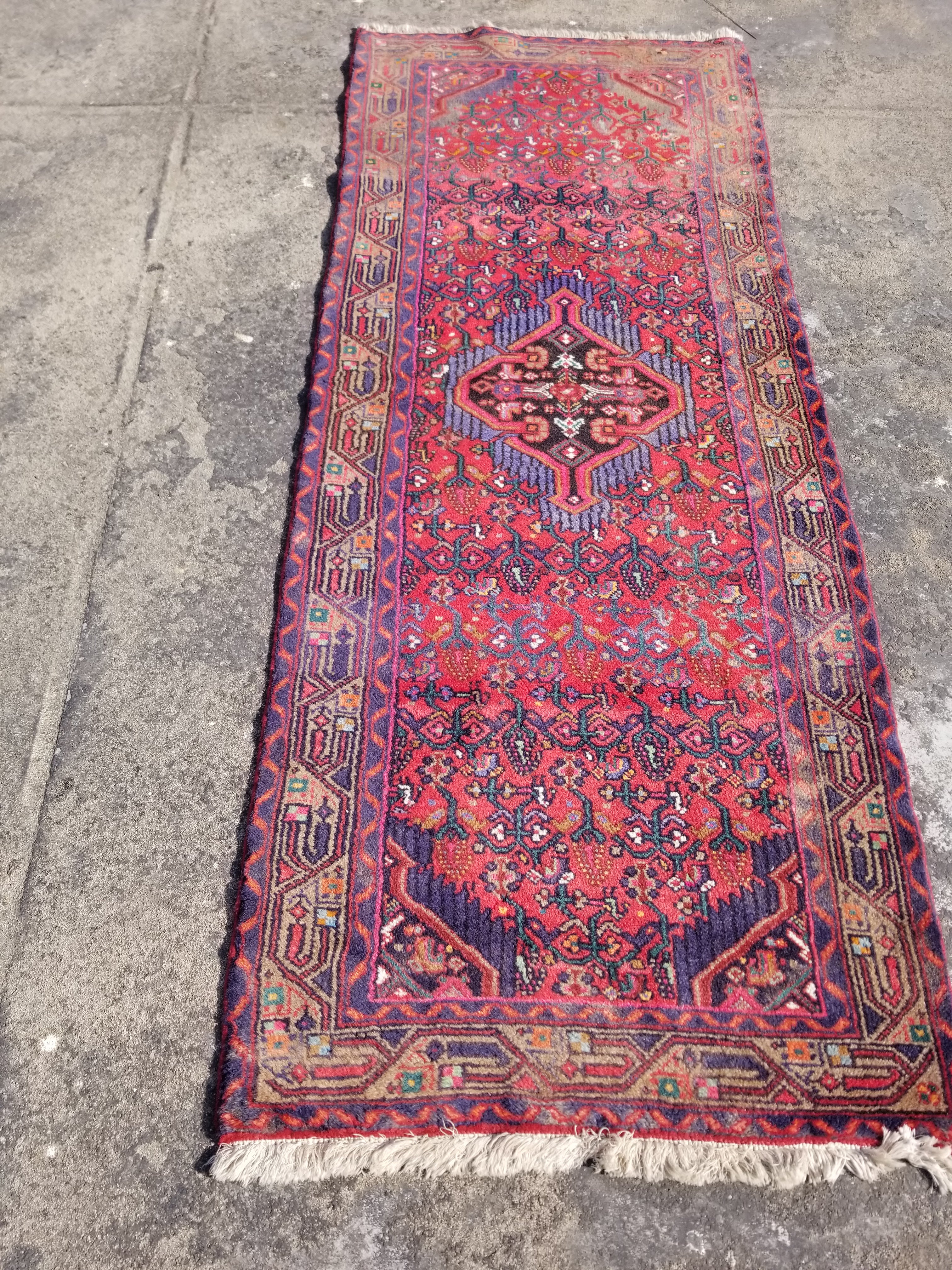 Distressed Vintage Traditional Handmade Oriental Wool Multicolor Rug 215x81cm