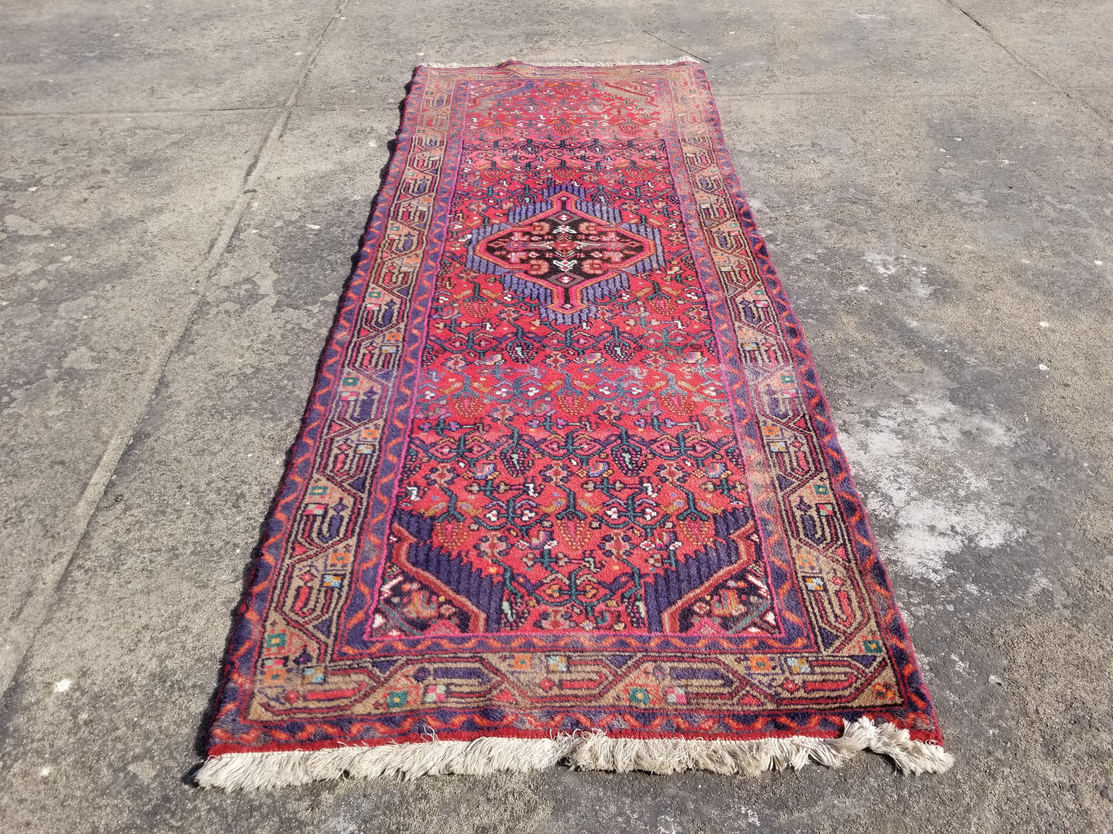 Distressed Vintage Traditional Handmade Oriental Wool Multicolor Rug 215x81cm