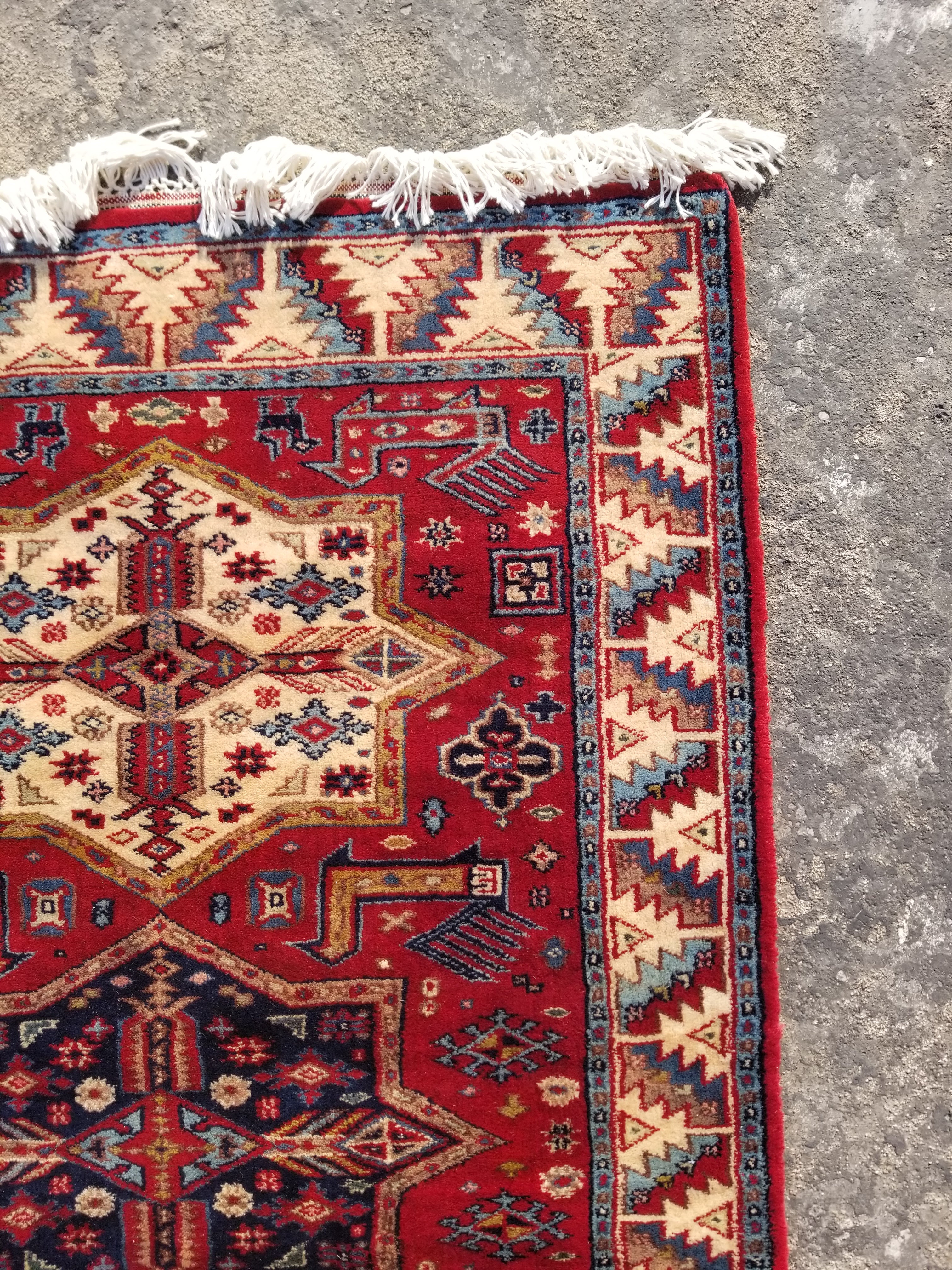 Vintage Traditional Handmade Kazak Style Wool Multicolor Runner Rug 347x81cm