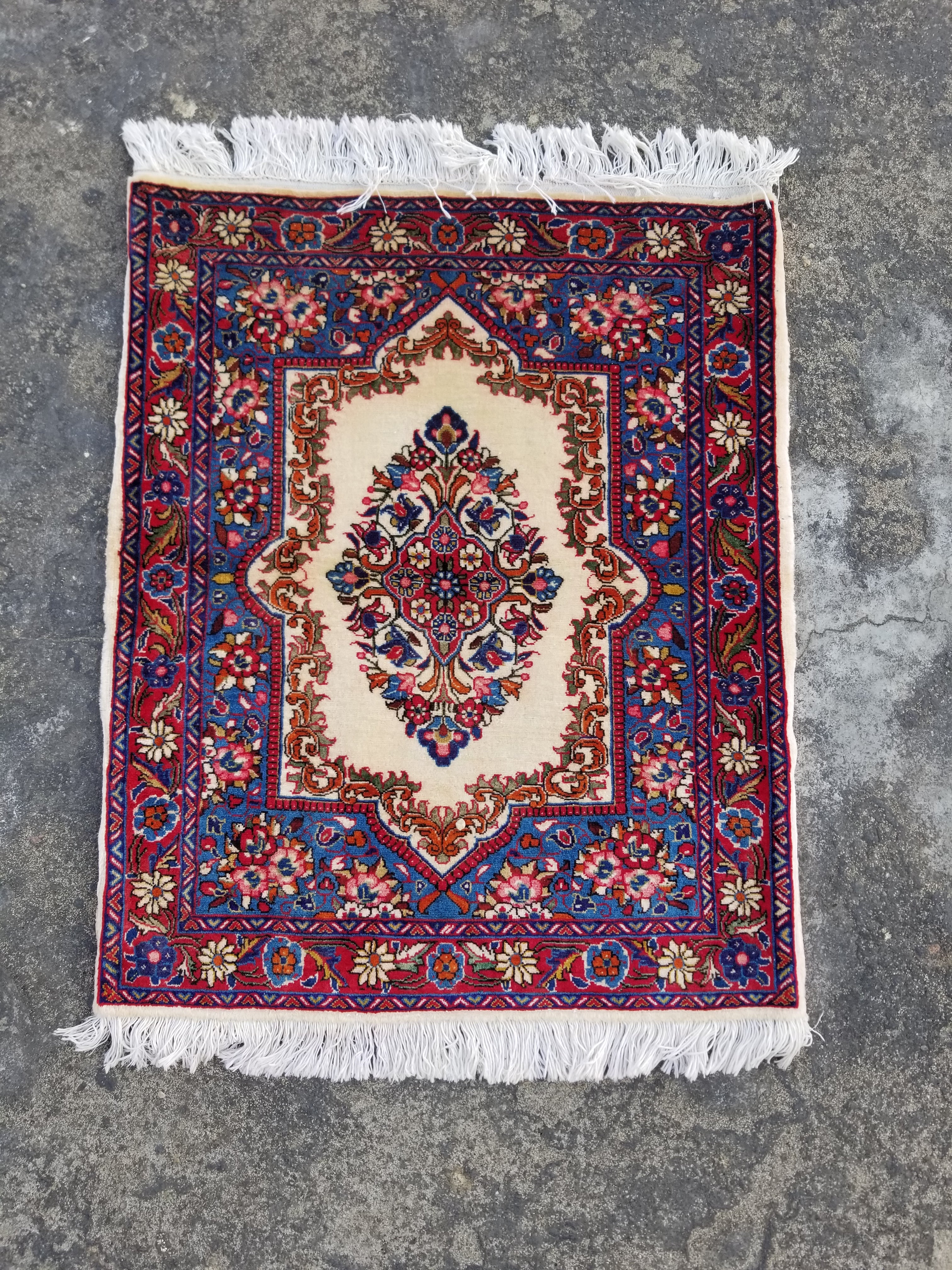 Vintage Traditional Handmade Oriental Wool Multicolor Area Rug 83x68cm
