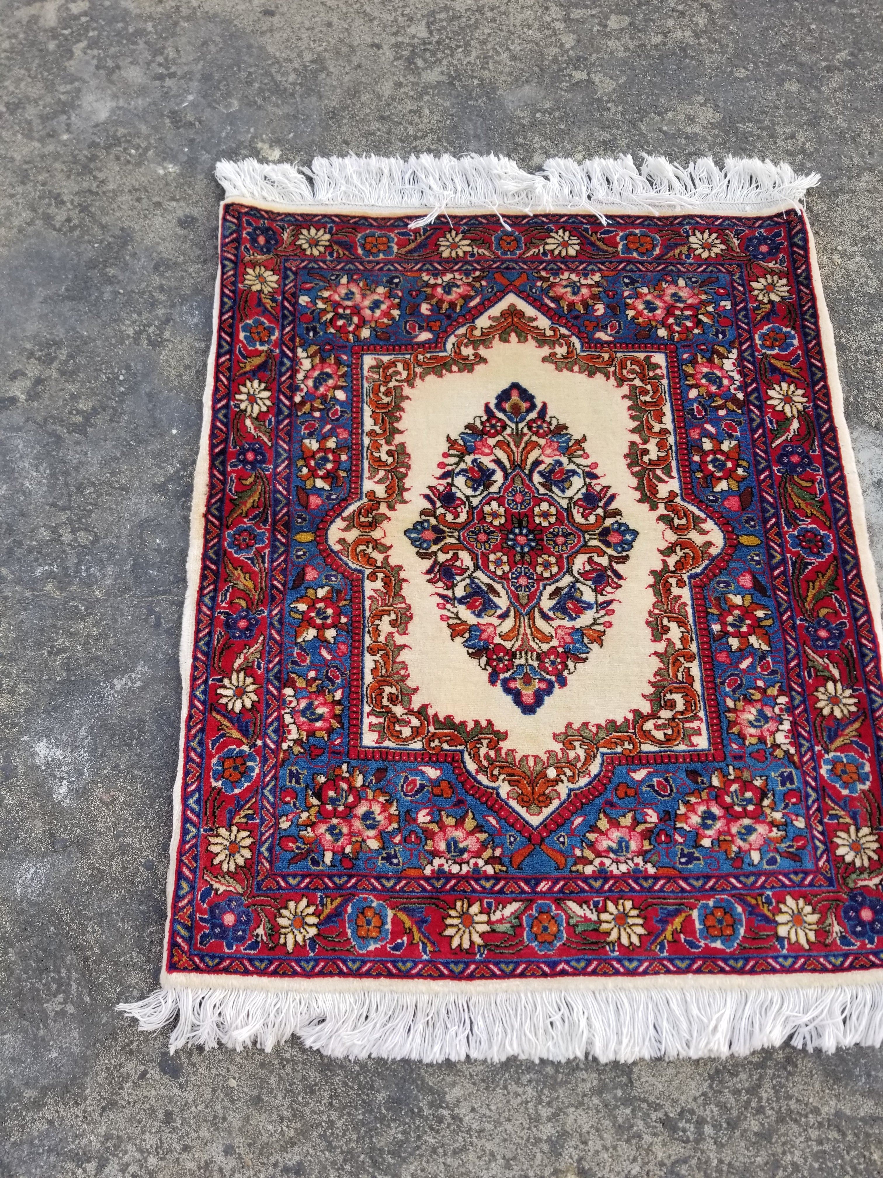 Vintage Traditional Handmade Oriental Wool Multicolor Area Rug 83x68cm