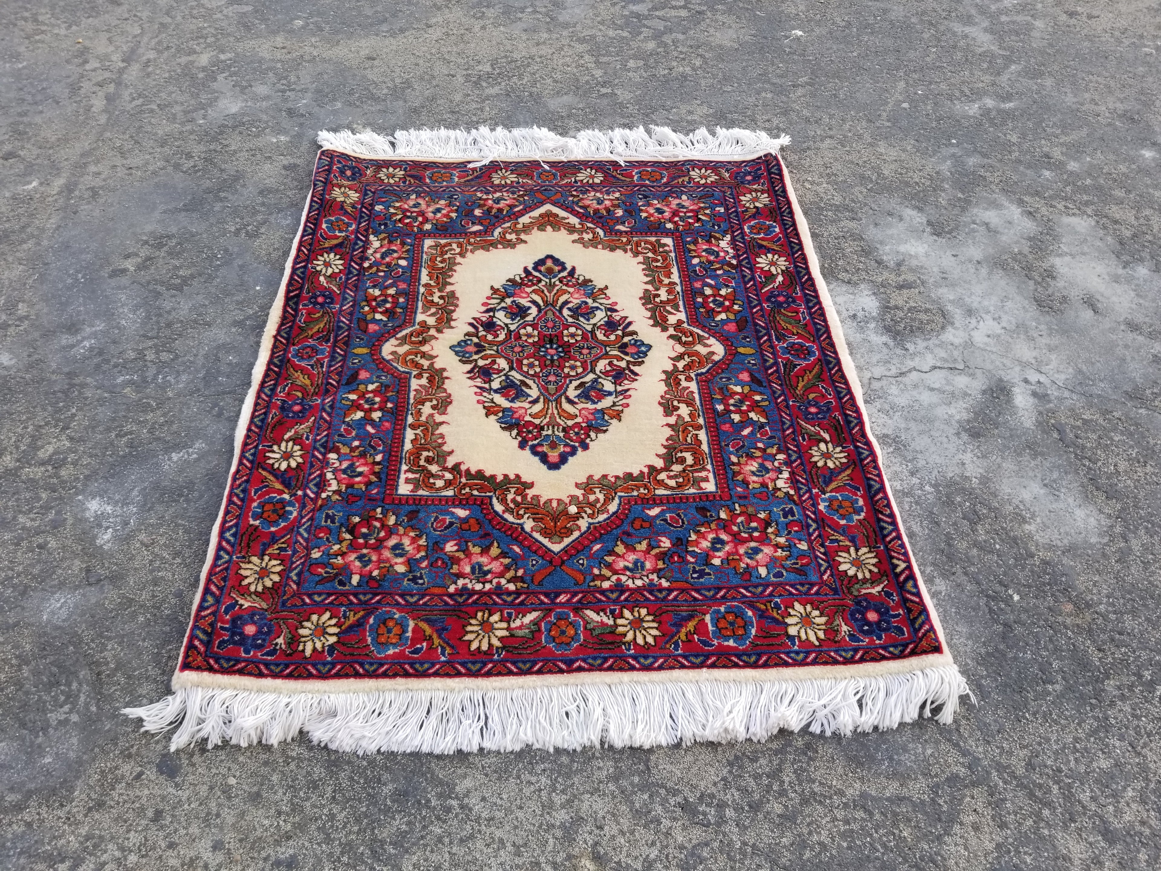 Vintage Traditional Handmade Oriental Wool Multicolor Area Rug 83x68cm
