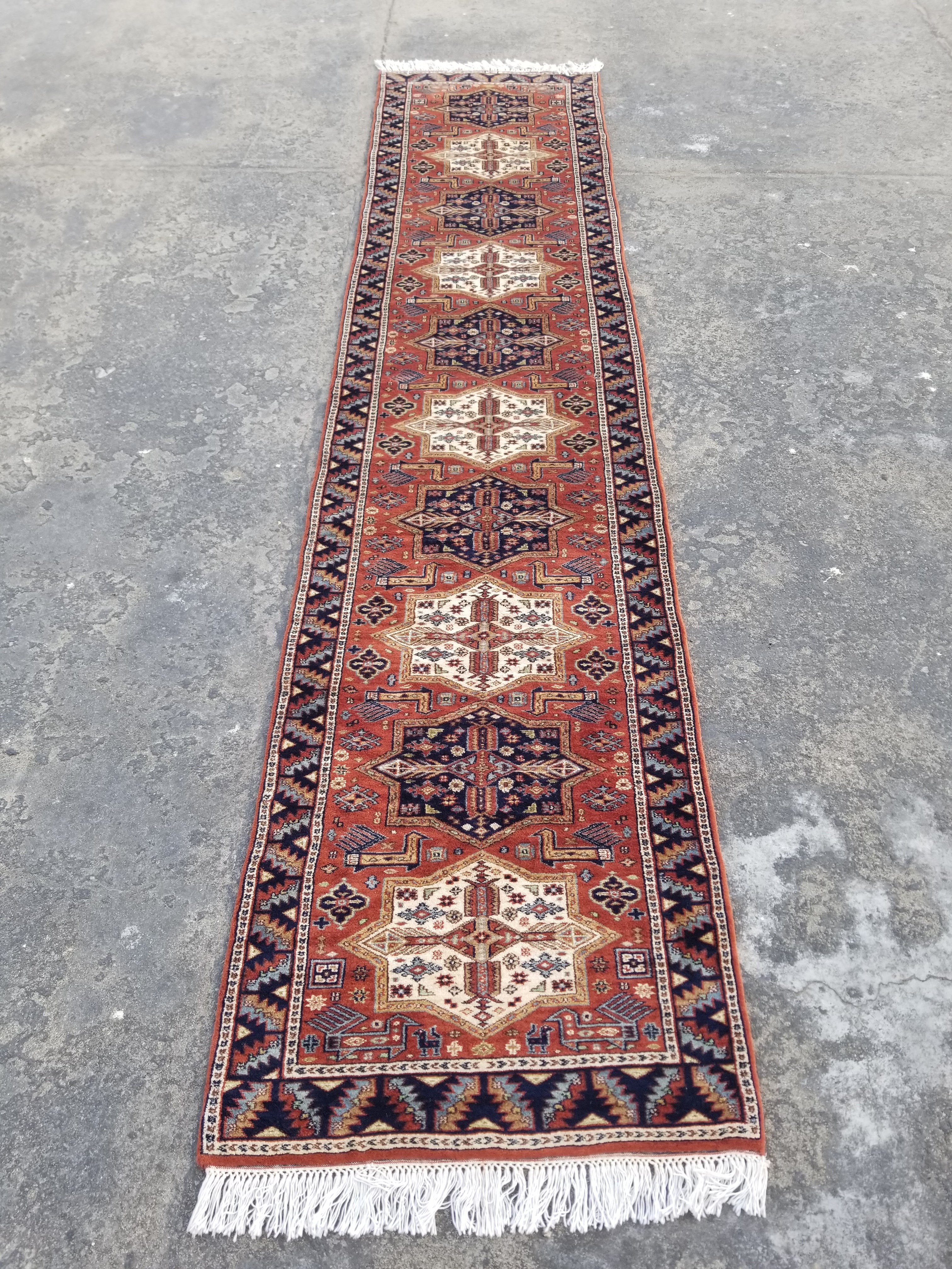 Vintage Traditional Handmade Kazak Style Wool Multicolor Runner Rug 358x81cm