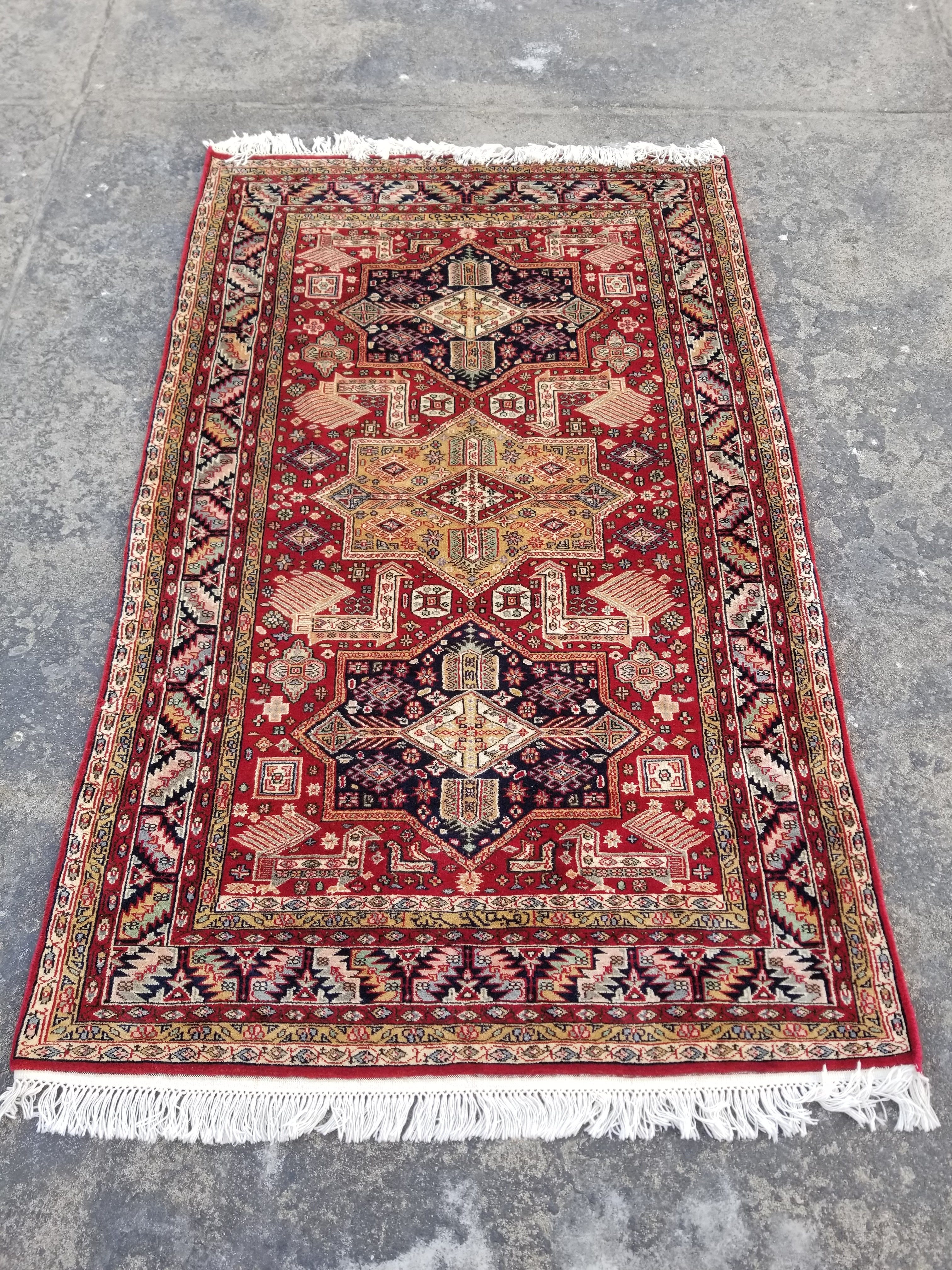 Vintage Traditional Handmade Afghan Kazak Style Wool Multicolor Rug 193x124cm
