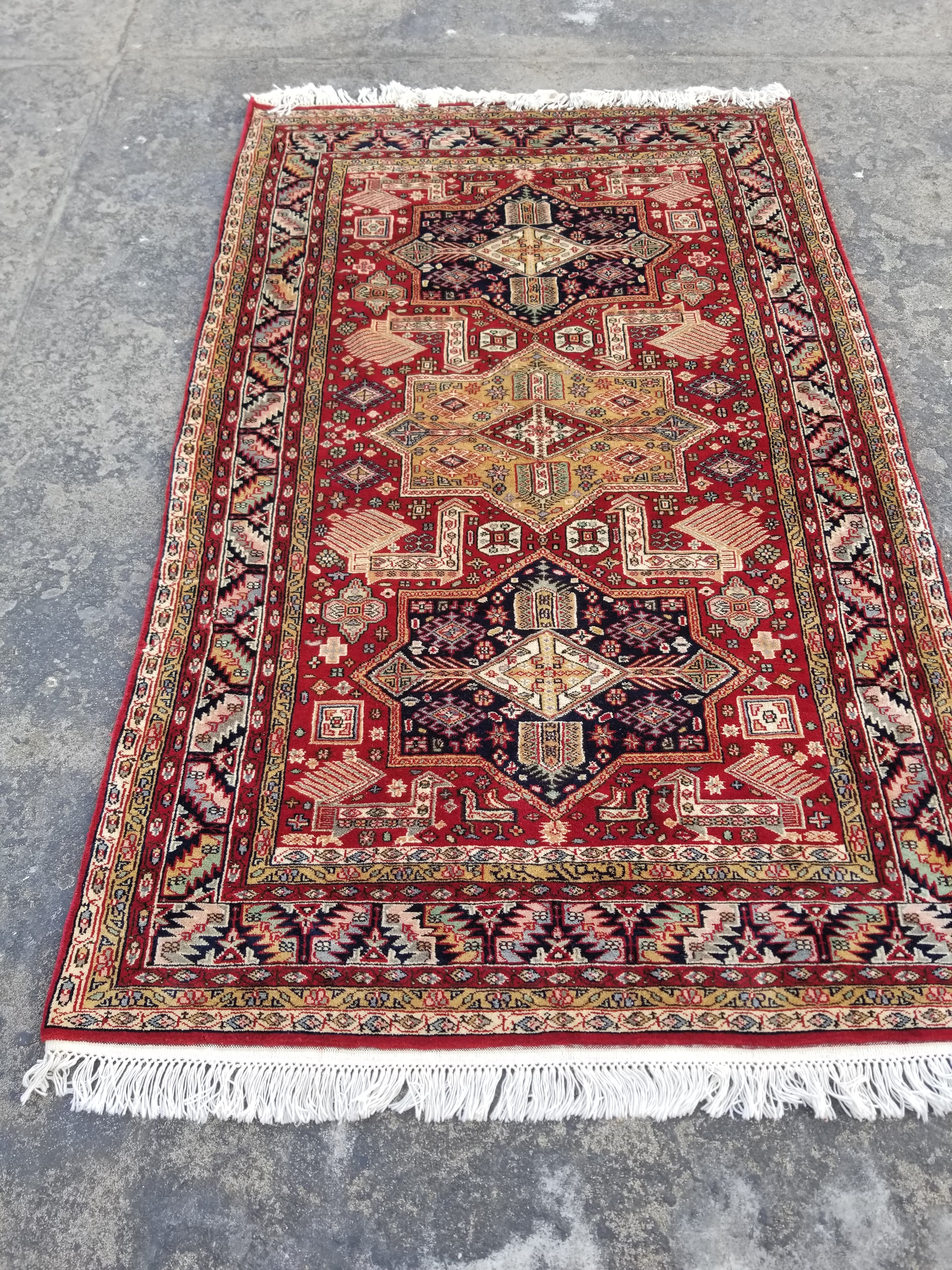 Vintage Traditional Handmade Afghan Kazak Style Wool Multicolor Rug 193x124cm