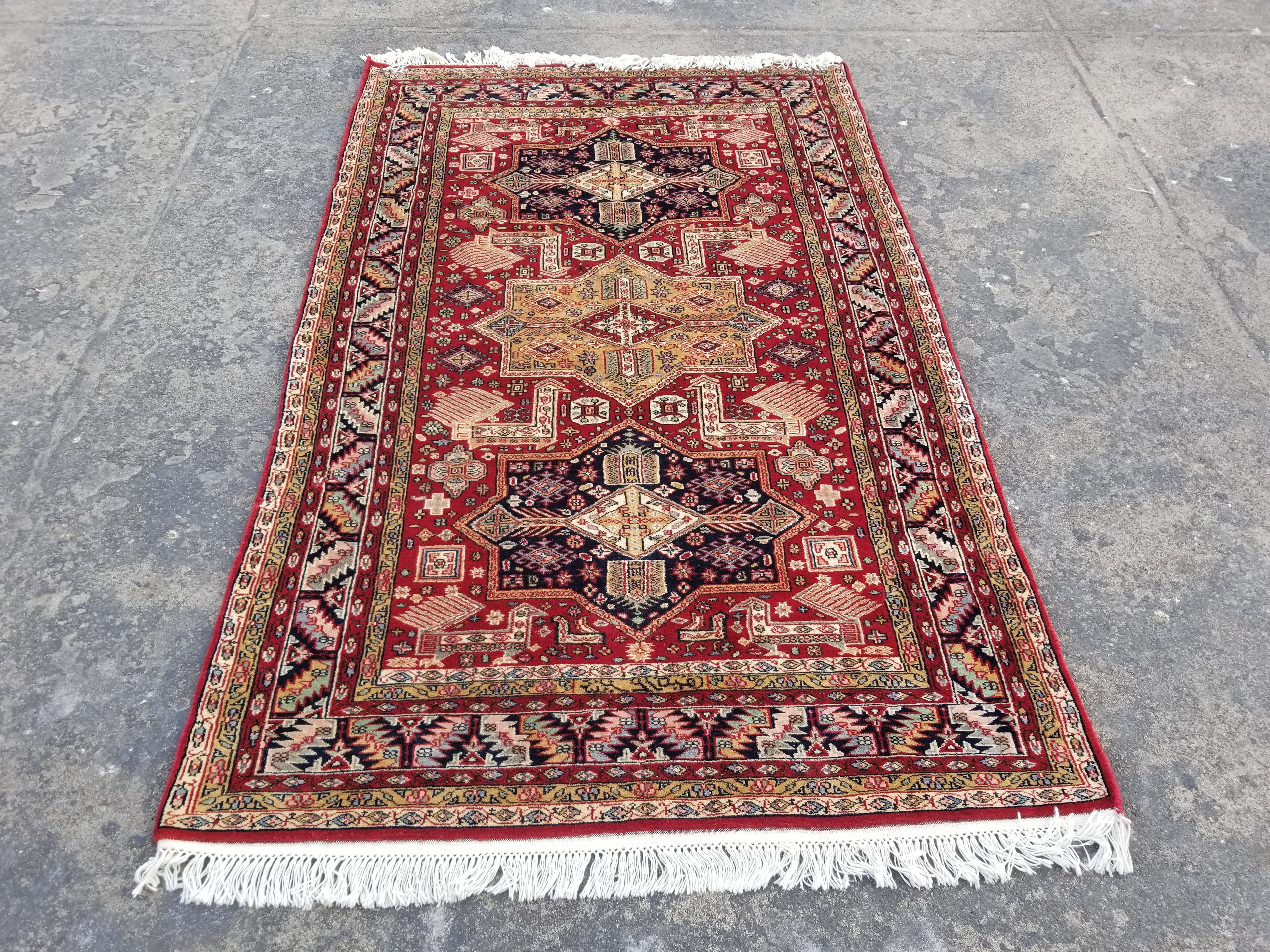 Vintage Traditional Handmade Afghan Kazak Style Wool Multicolor Rug 193x124cm